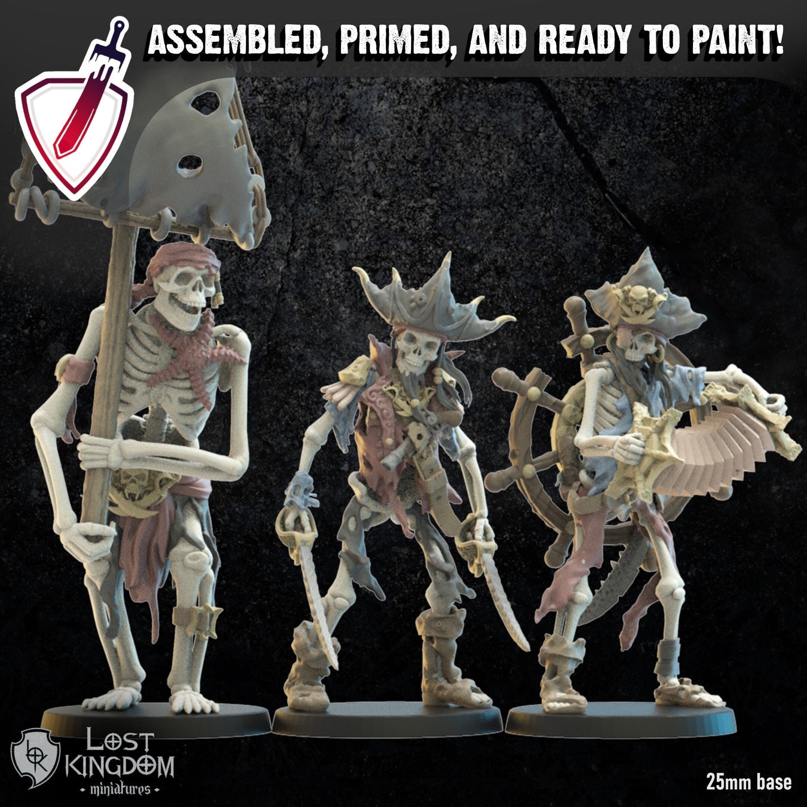 Skeleton Buccaneers Support | Miniatures by Lost Kingdom | For Tabletop Gaming, D&D, Pathfinder, Wargames, Painting | Assembled + Primed - Brush and Battle