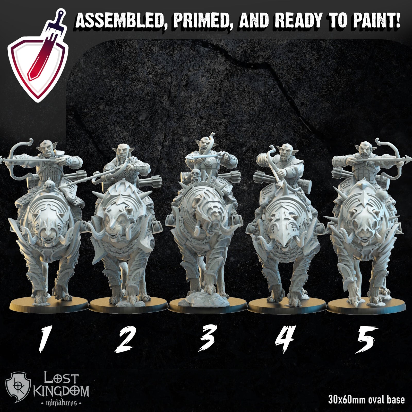 Mounted Mongobbo Bowmen | Miniatures by Lost Kingdom | For Tabletop Gaming, D&D, Pathfinder, Wargames, and Painting | Assembled and Primed - Brush and Battle