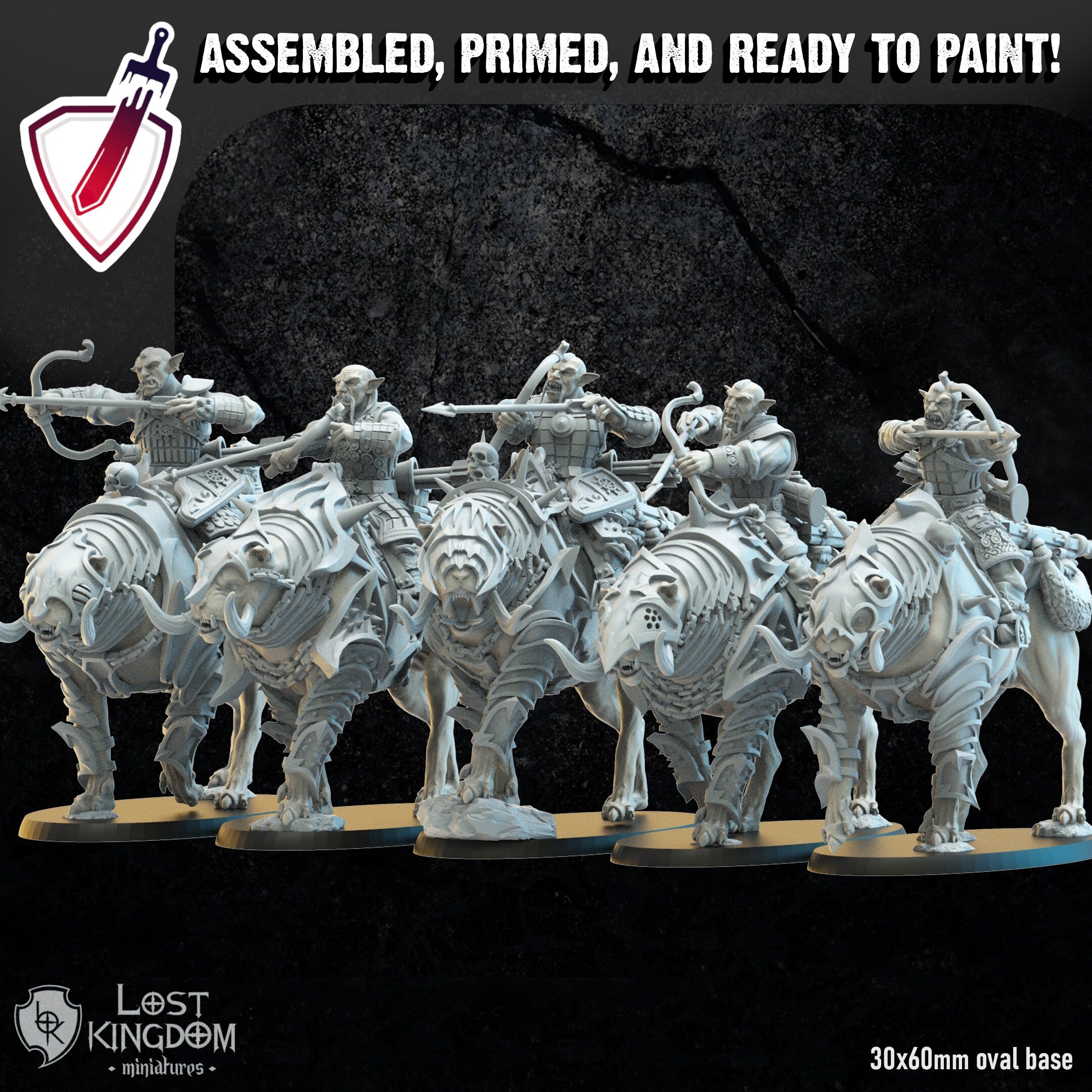 Mounted Mongobbo Bowmen | Miniatures by Lost Kingdom | For Tabletop Gaming, D&D, Pathfinder, Wargames, and Painting | Assembled and Primed - Brush and Battle