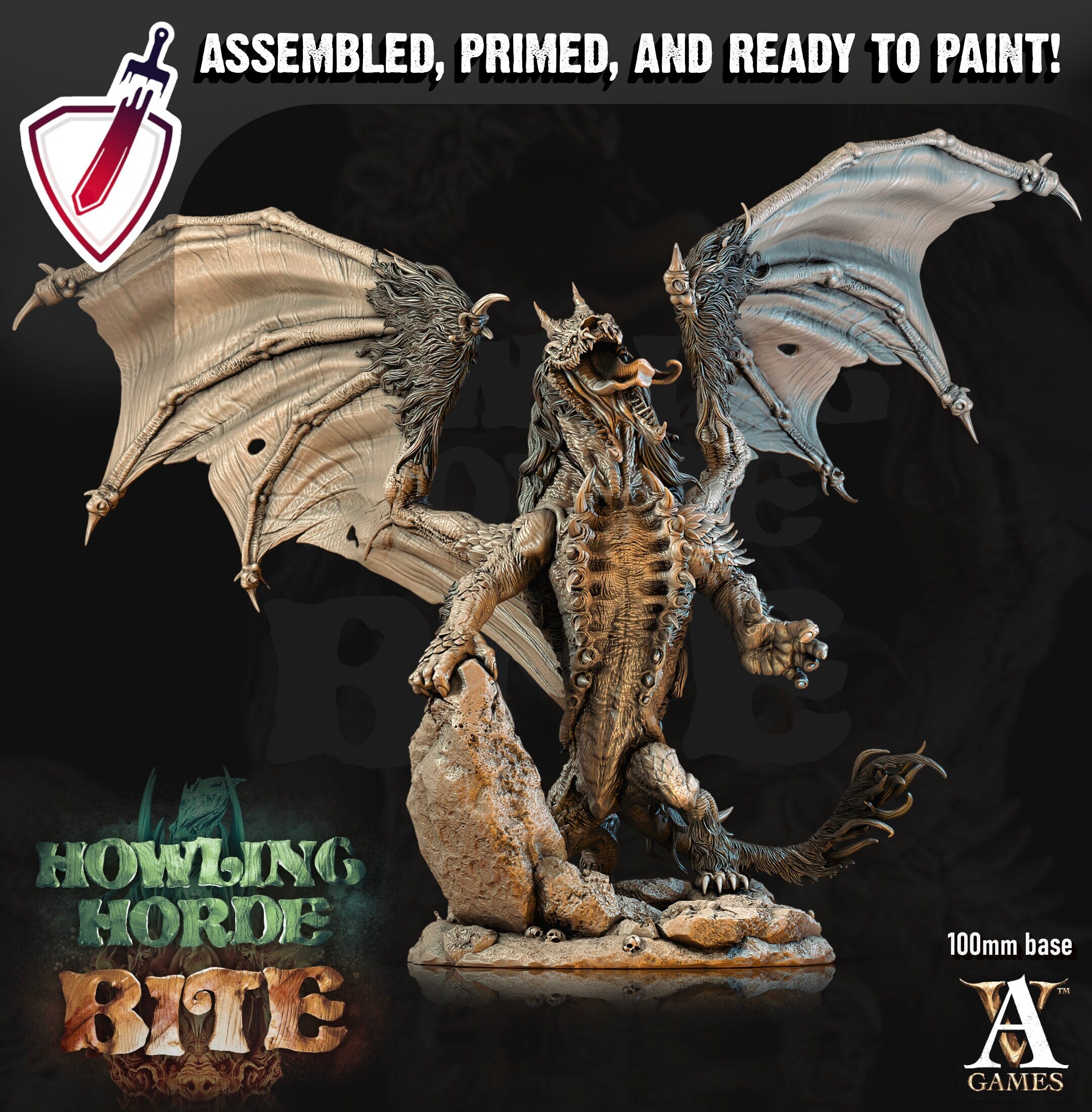 Hyena Dragon | (Massive) Miniature by Archvillain Games | For Tabletop Gaming, D&D, Pathfinder, Wargames, Painting | Assembled and Primed - Brush and Battle