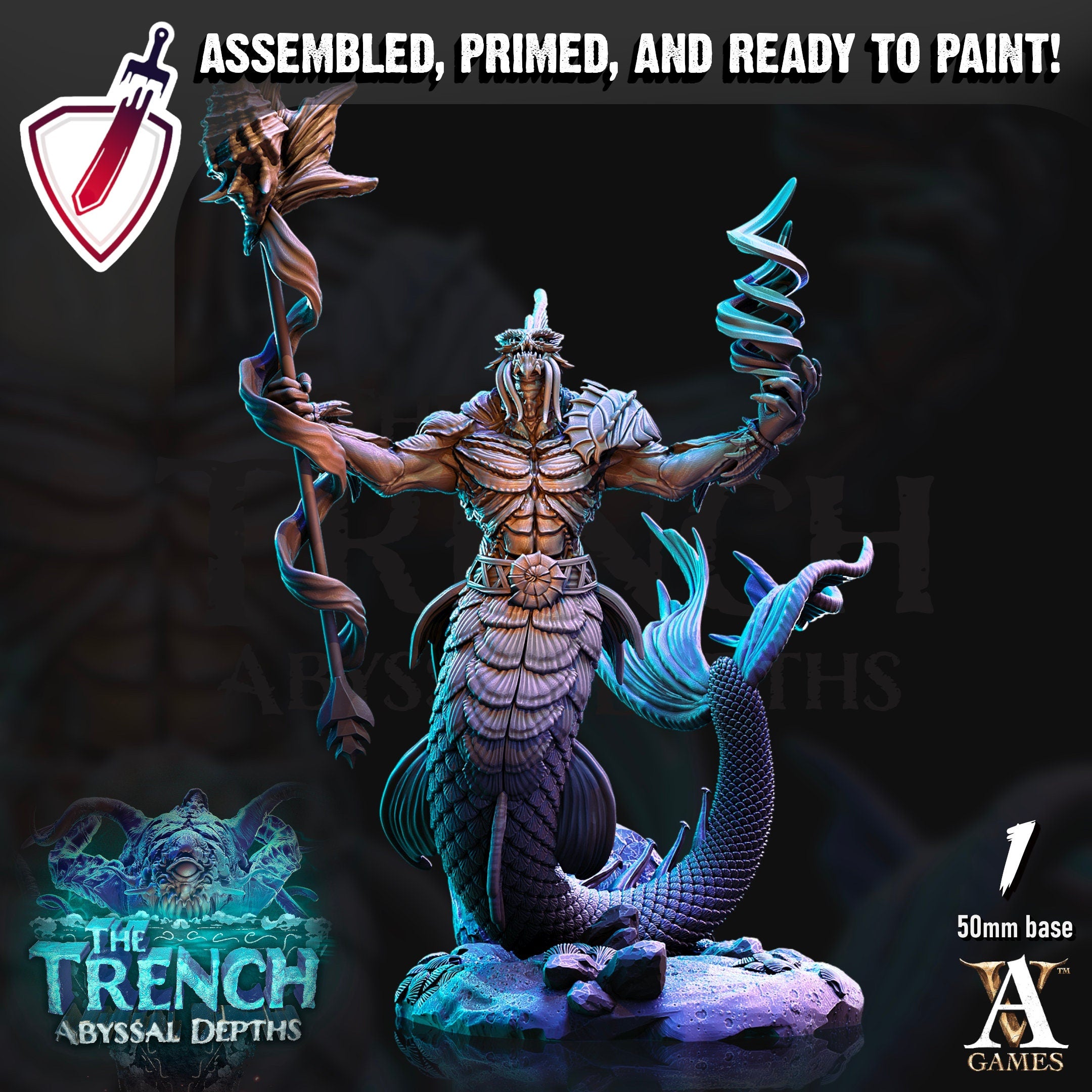 Merrows | Miniatures by Archvillain Games | Resin Mini for Tabletop Gaming, D&D, Pathfinder, and Painting | Assembled and Primed - Brush and Battle