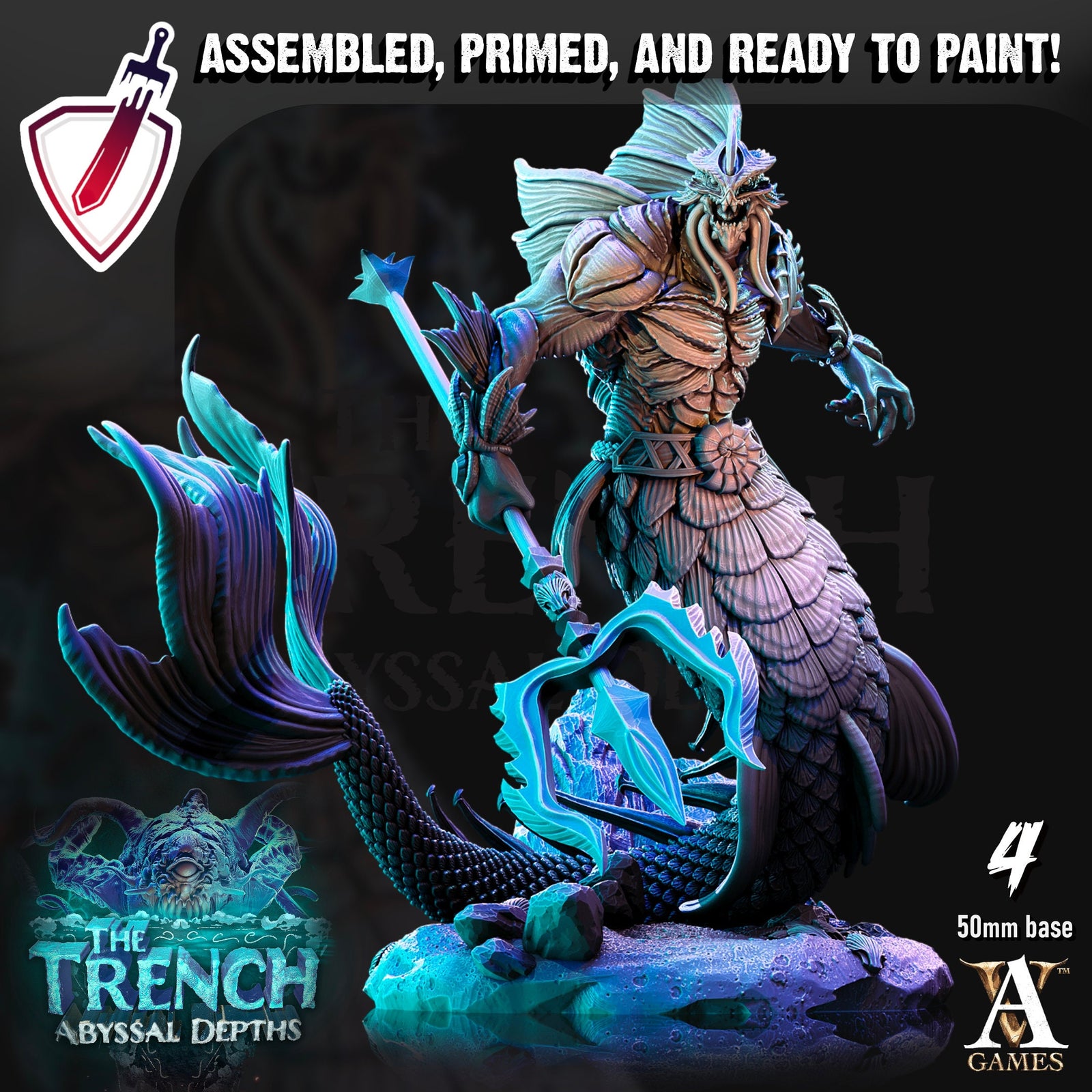 Merrows | Miniatures by Archvillain Games | Resin Mini for Tabletop Gaming, D&D, Pathfinder, and Painting | Assembled and Primed - Brush and Battle