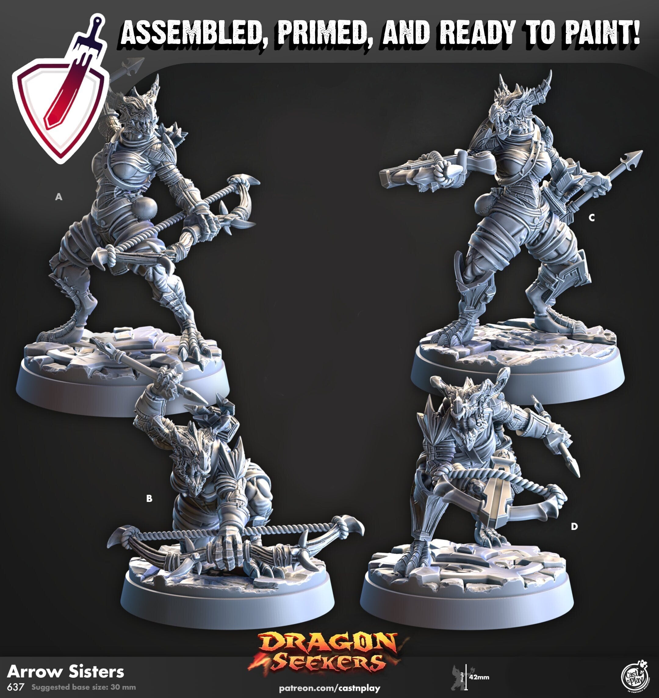 Arrow Sisters | Miniatures by Cast n Play | Resin Mini For Tabletop Gaming, D&D, Pathfinder, and Painting | Assembled and Primed - Brush and Battle