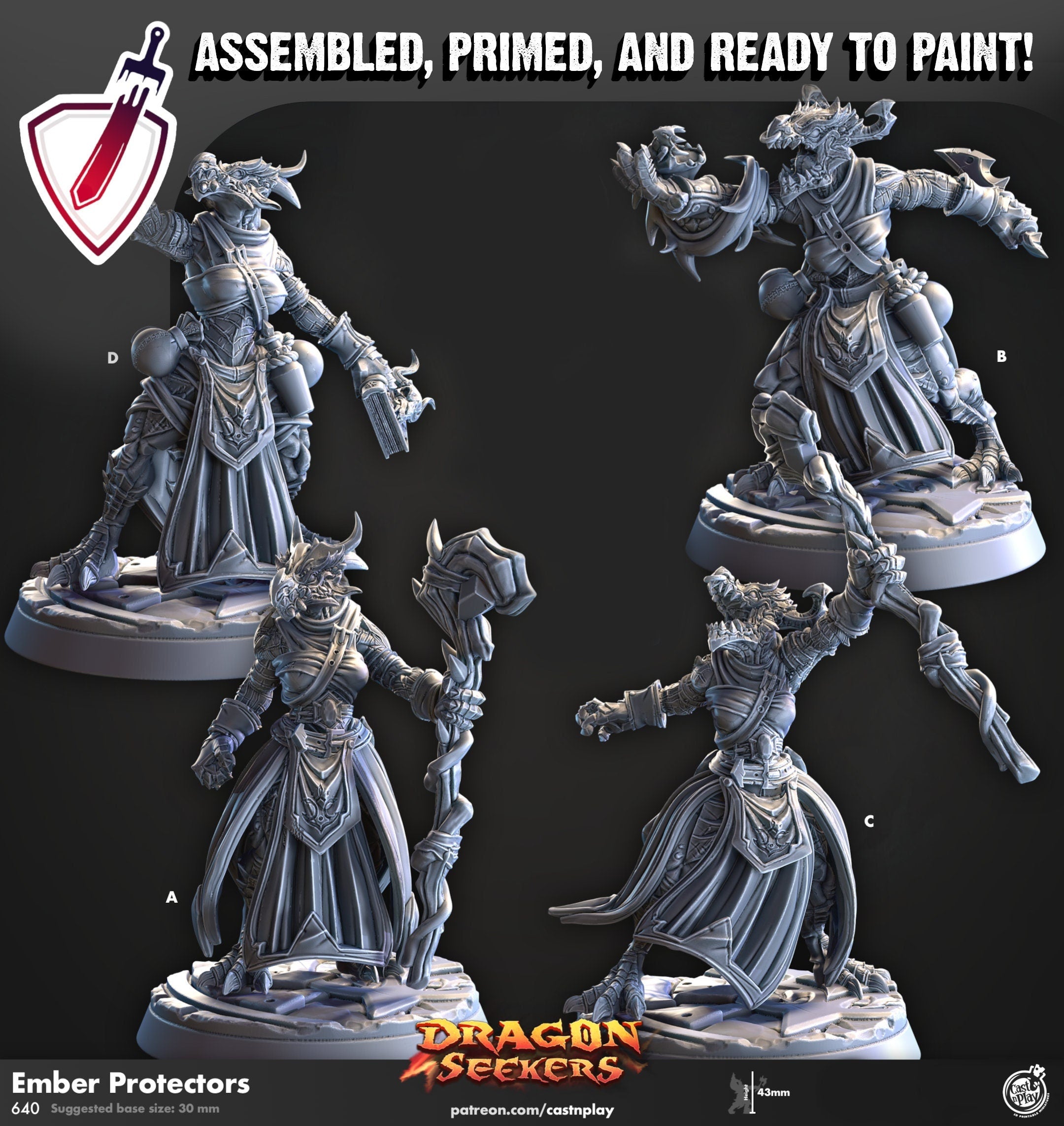 Ember Protectors | Miniatures by Cast n Play | Resin Mini For Tabletop Gaming, D&D, Pathfinder, and Painting | Assembled and Primed - Brush and Battle