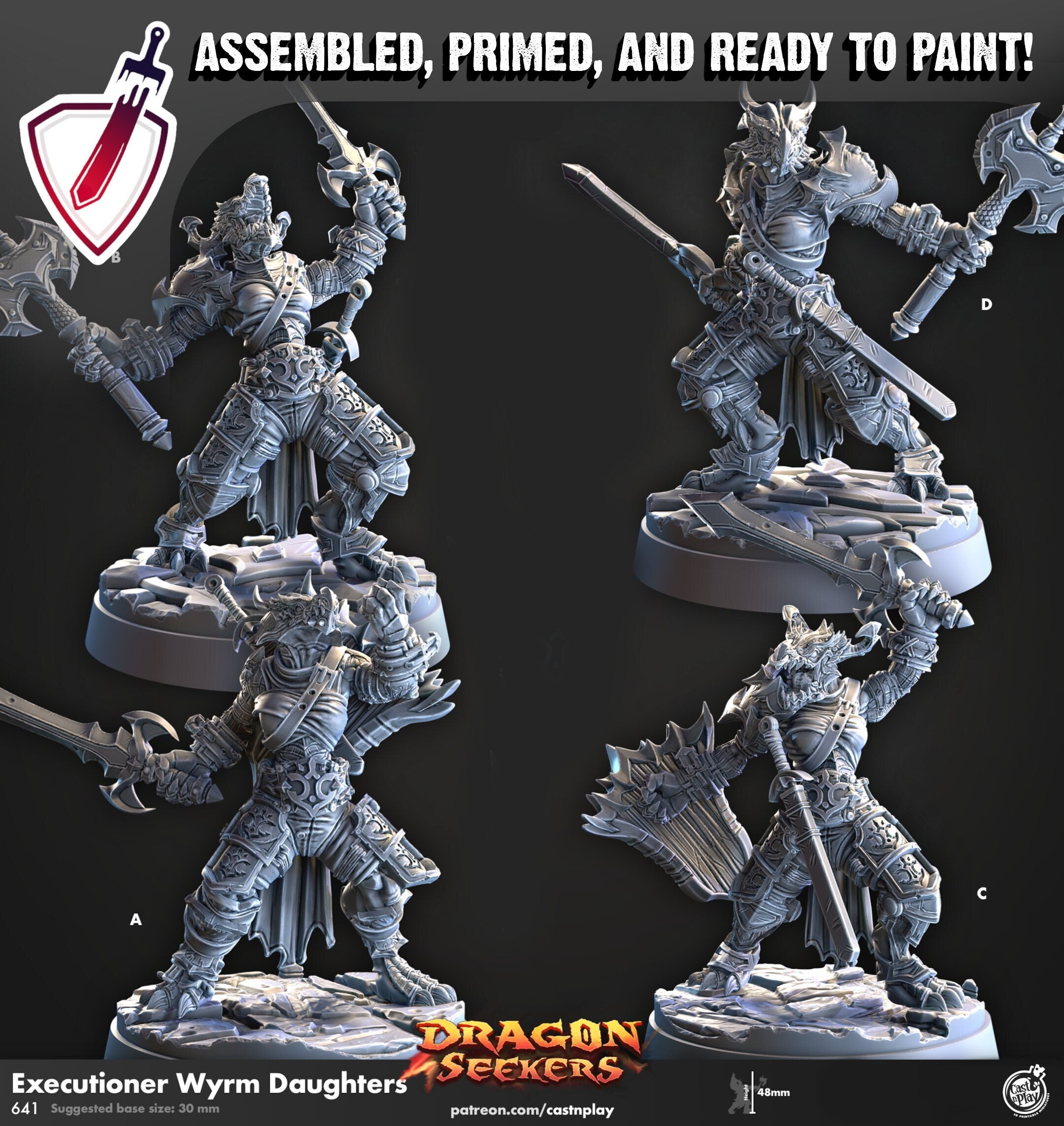 Execturioner Wyrm Daughters | Miniatures by Cast n Play | Resin Mini For Tabletop Gaming, D&D, Pathfinder, Painting | Assembled and Primed - Brush and Battle