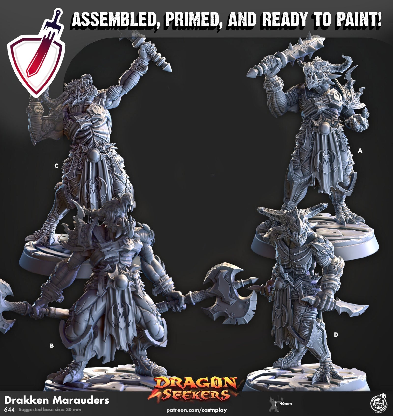 Drakken Marauders | Miniatures by Cast n Play | Resin Mini For Tabletop Gaming, D&D, Pathfinder, and Painting | Assembled and Primed - Brush and Battle