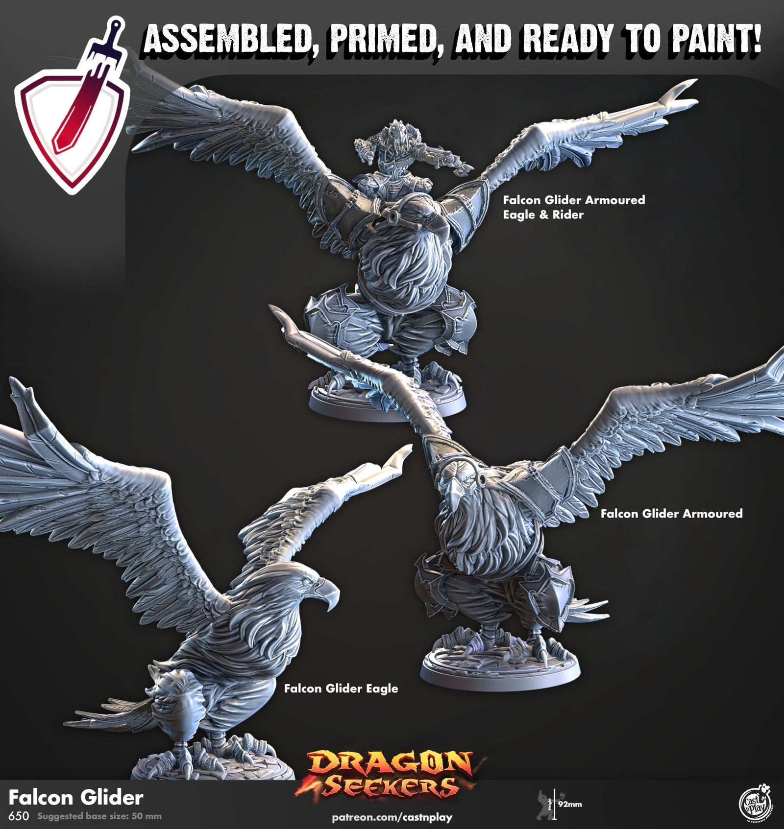 Falcon Glider | Miniature by Cast n Play | Resin Mini For Tabletop Gaming, D&D, Pathfinder, and Painting | Assembled and Primed - Brush and Battle
