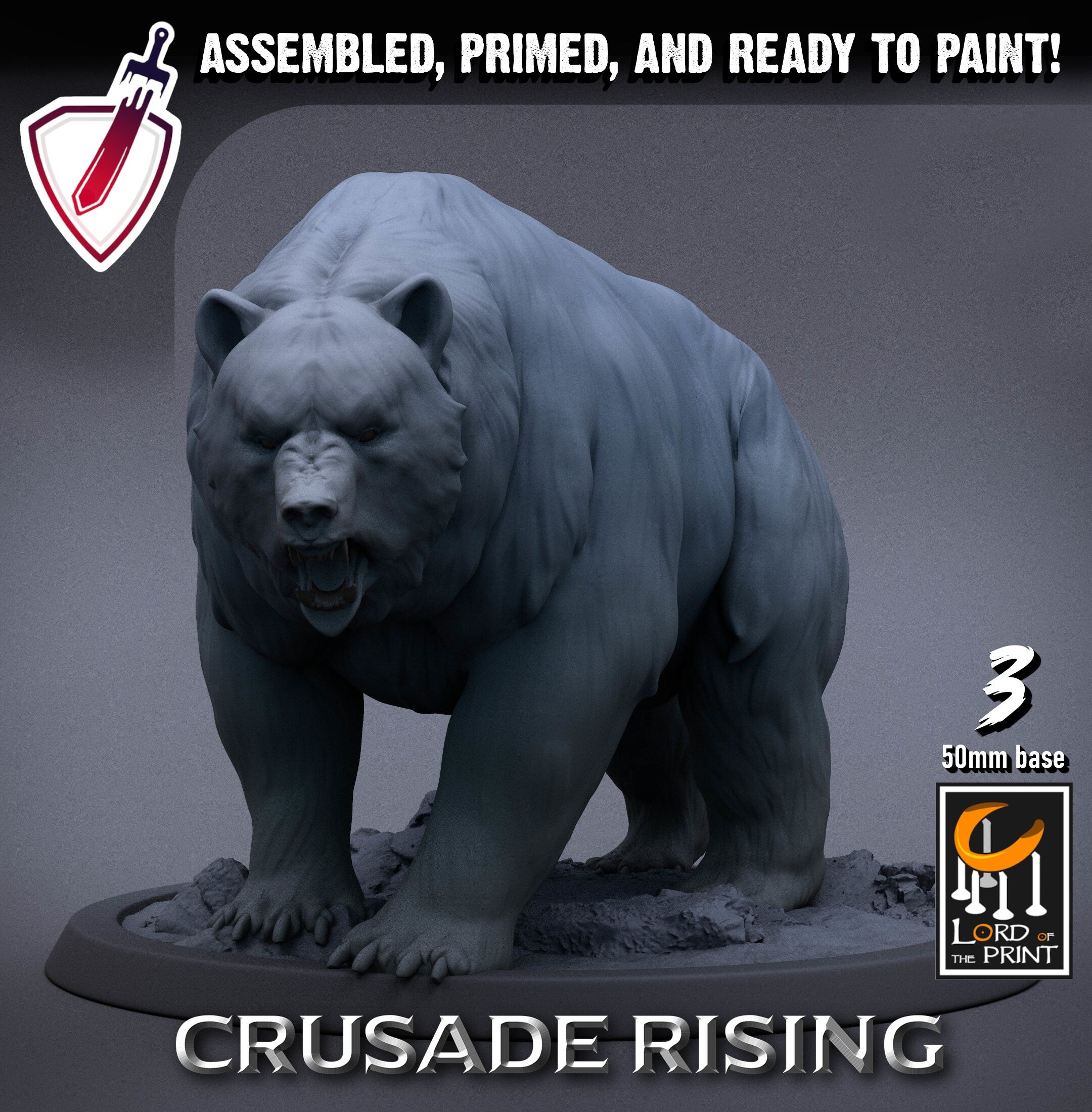 Wild Templar Bears | Miniatures by Lord of the Print | Resin mini for tabletop gaming, D&D, Pathfinder, and painting | Assembled and Primed - Brush and Battle