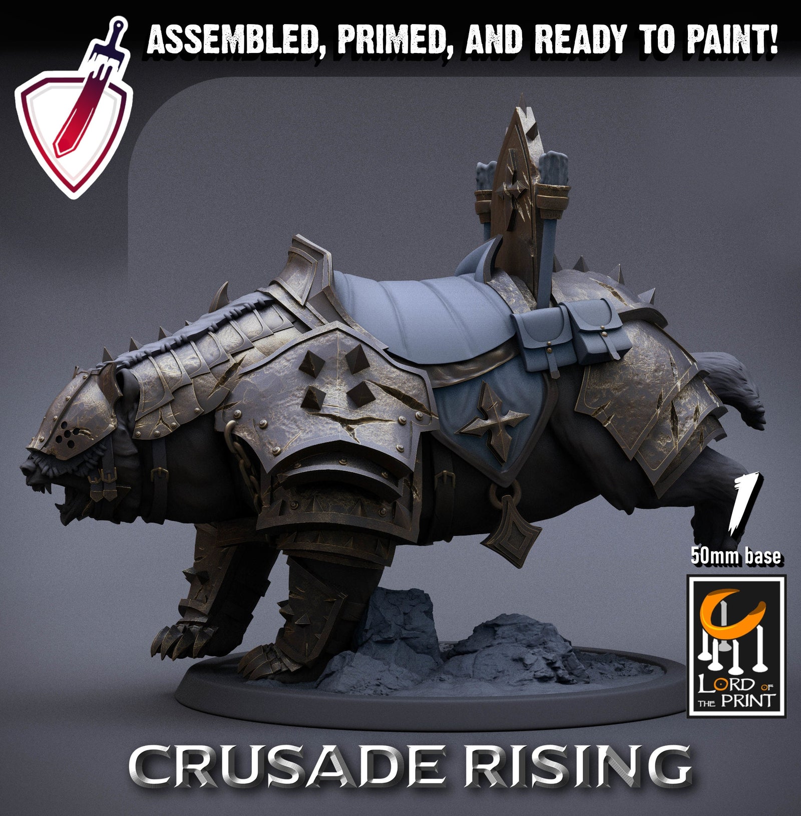 Armored Templar Bears | Miniatures by Lord of the Print | Resin Mini for Tabletop Gaming, D&D, Pathfinder, Painting | Assembled and Primed - Brush and Battle