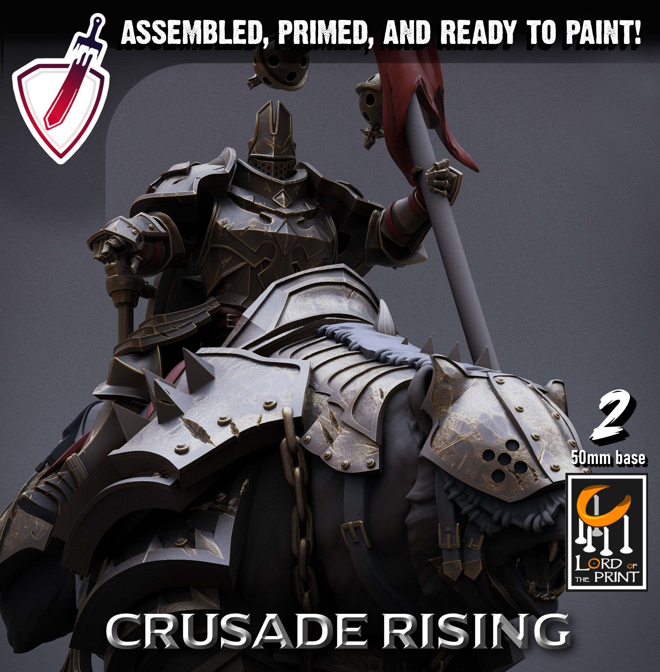 Mounted Templars | Miniatures by Lord of the Print | Resin Mini for Tabletop Gaming, D&D, Pathfinder, Painting | Assembled and Primed - Brush and Battle