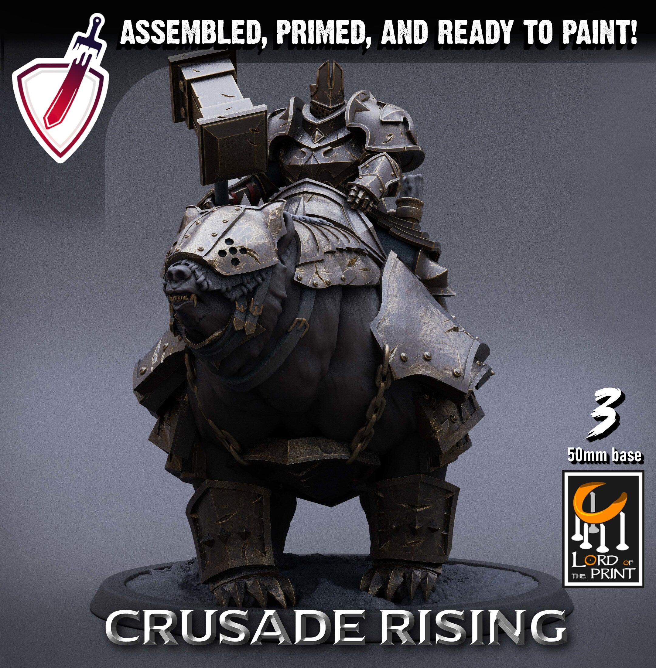 Mounted Templars | Miniatures by Lord of the Print | Resin Mini for Tabletop Gaming, D&D, Pathfinder, Painting | Assembled and Primed - Brush and Battle