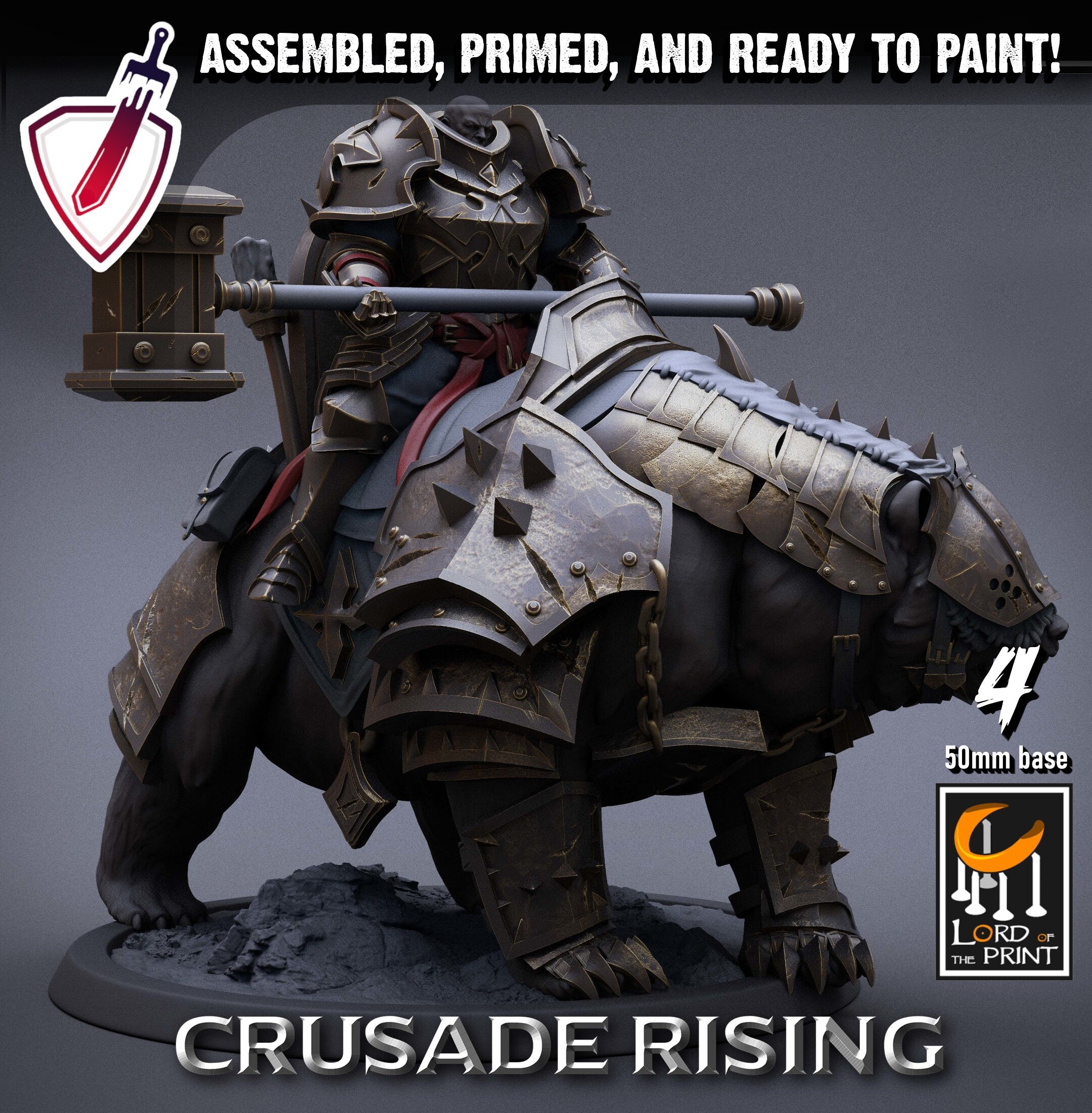 Mounted Templars | Miniatures by Lord of the Print | Resin Mini for Tabletop Gaming, D&D, Pathfinder, Painting | Assembled and Primed - Brush and Battle