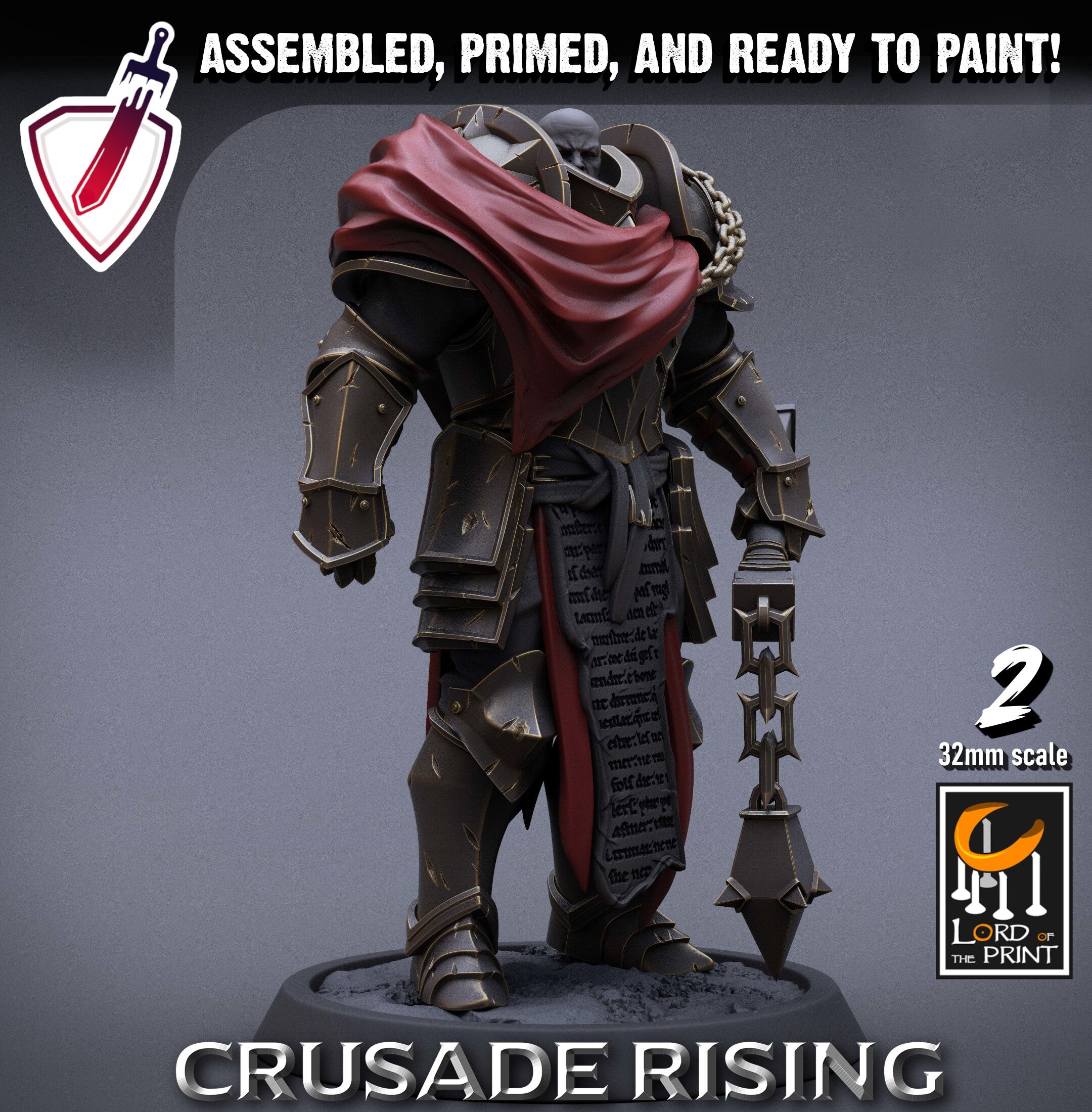 Templar Infantry - Flail | Miniatures by Lord of the Print | Resin Mini for Tabletop Gaming, D&D, Pathfinder, Painting | Assembled + Primed - Brush and Battle