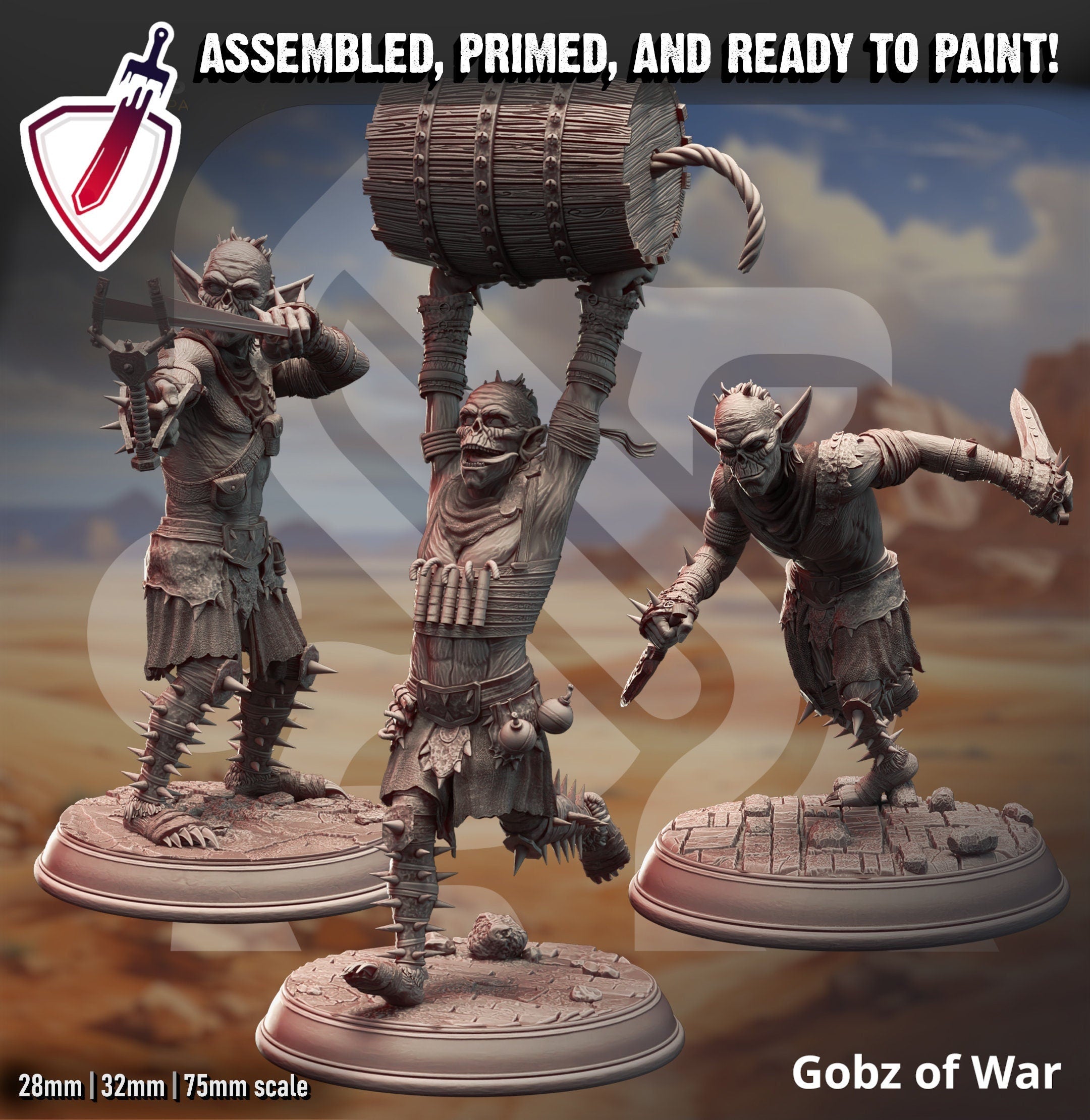 Gobz of War | Miniatures by DM Stash | Resin Mini For Tabletop Gaming, D&D, Pathfinder, and Painting | Assembled and Primed - Brush and Battle