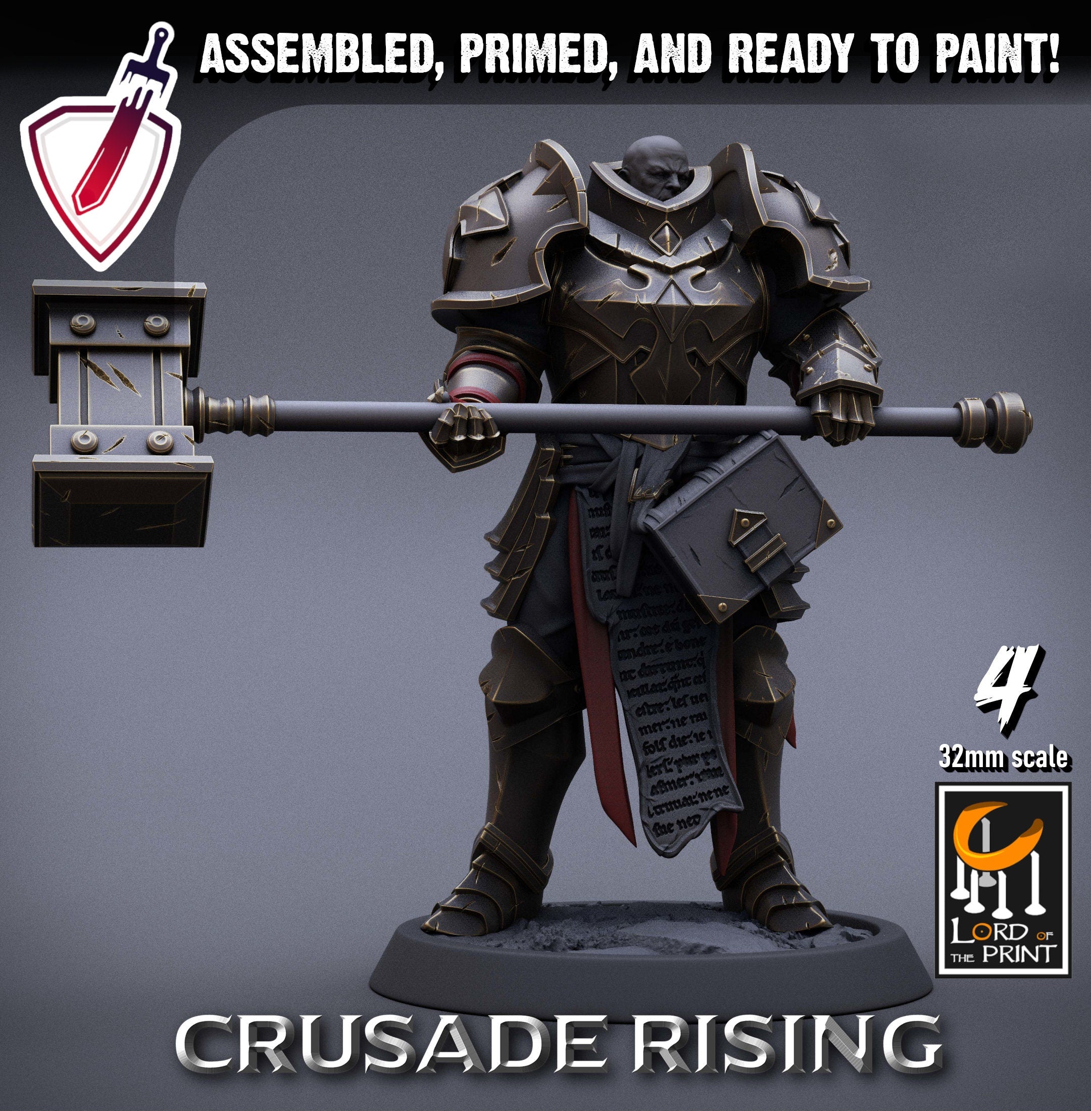 Templar Infantry - Hammer | Miniatures by Lord of the Print | Resin Mini for Tabletop Gaming, D&D, Pathfinder, Painting | Assembled + Primed - Brush and Battle