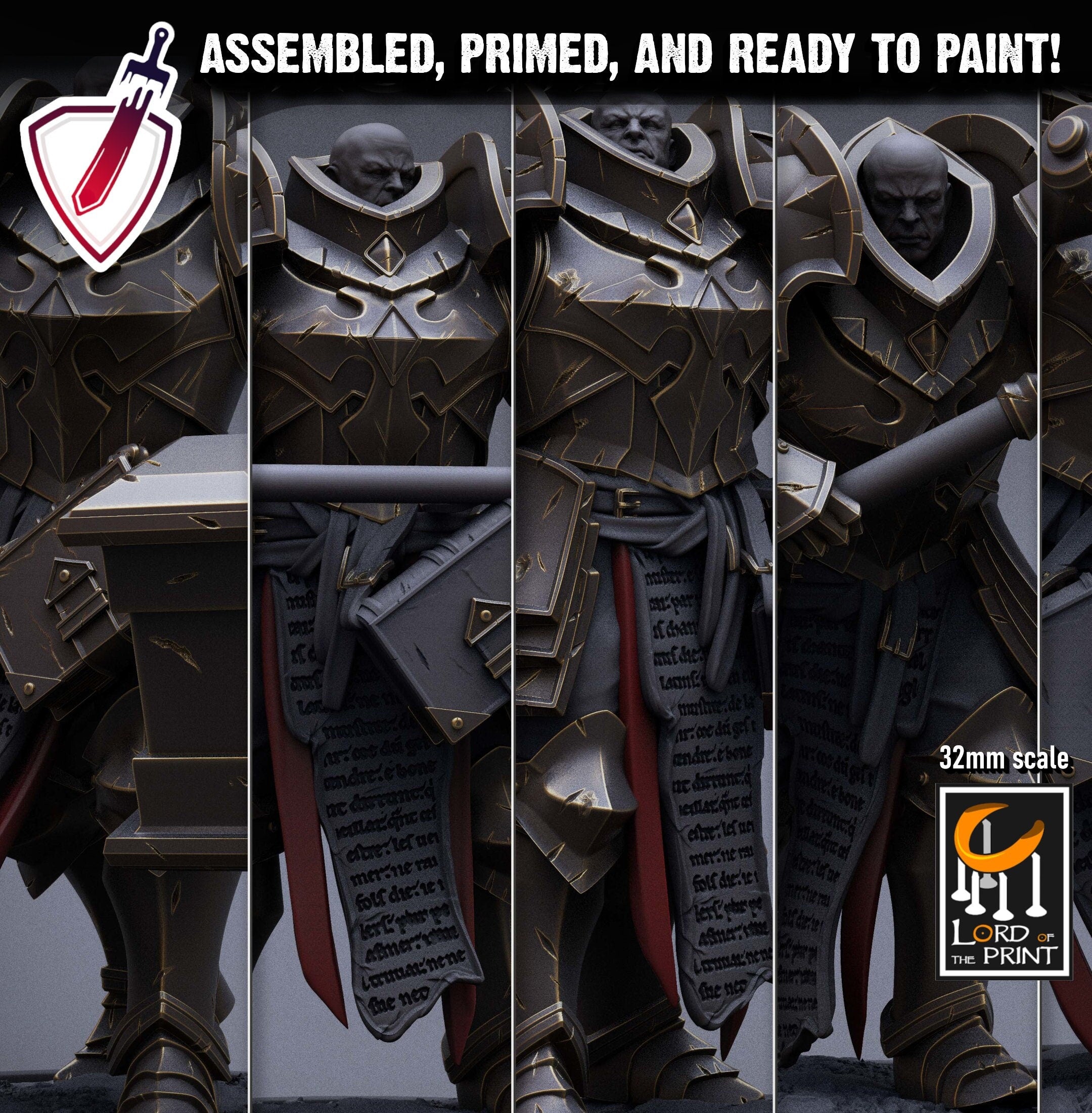 Templar Infantry - Hammer | Miniatures by Lord of the Print | Resin Mini for Tabletop Gaming, D&D, Pathfinder, Painting | Assembled + Primed - Brush and Battle