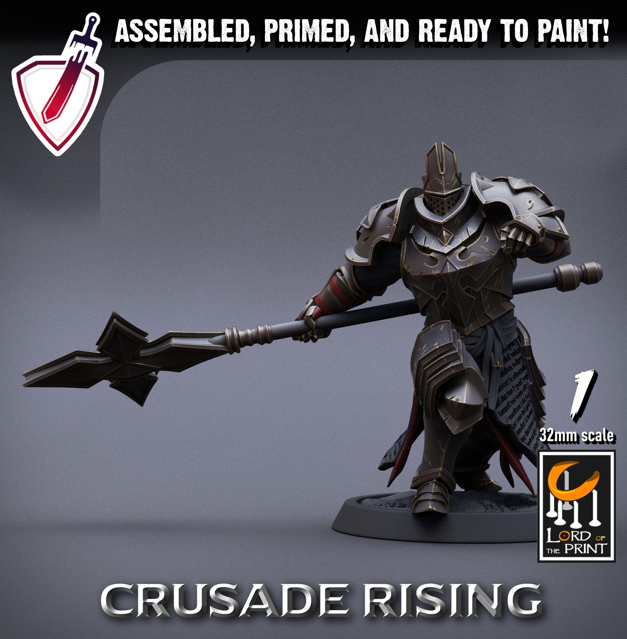 Templar Infantry - Scepter | Miniatures by Lord of the Print | Resin Mini for Tabletop Gaming, D&D, Pathfinder, Painting | Assembled+Primed - Brush and Battle