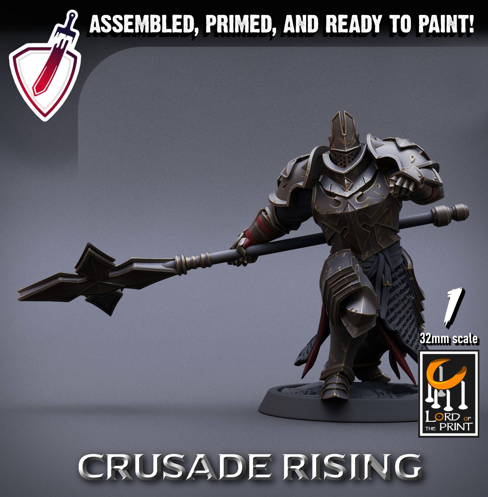 Templar Infantry - Scepter | Miniatures by Lord of the Print | Resin Mini for Tabletop Gaming, D&D, Pathfinder, Painting | Assembled+Primed - Brush and Battle