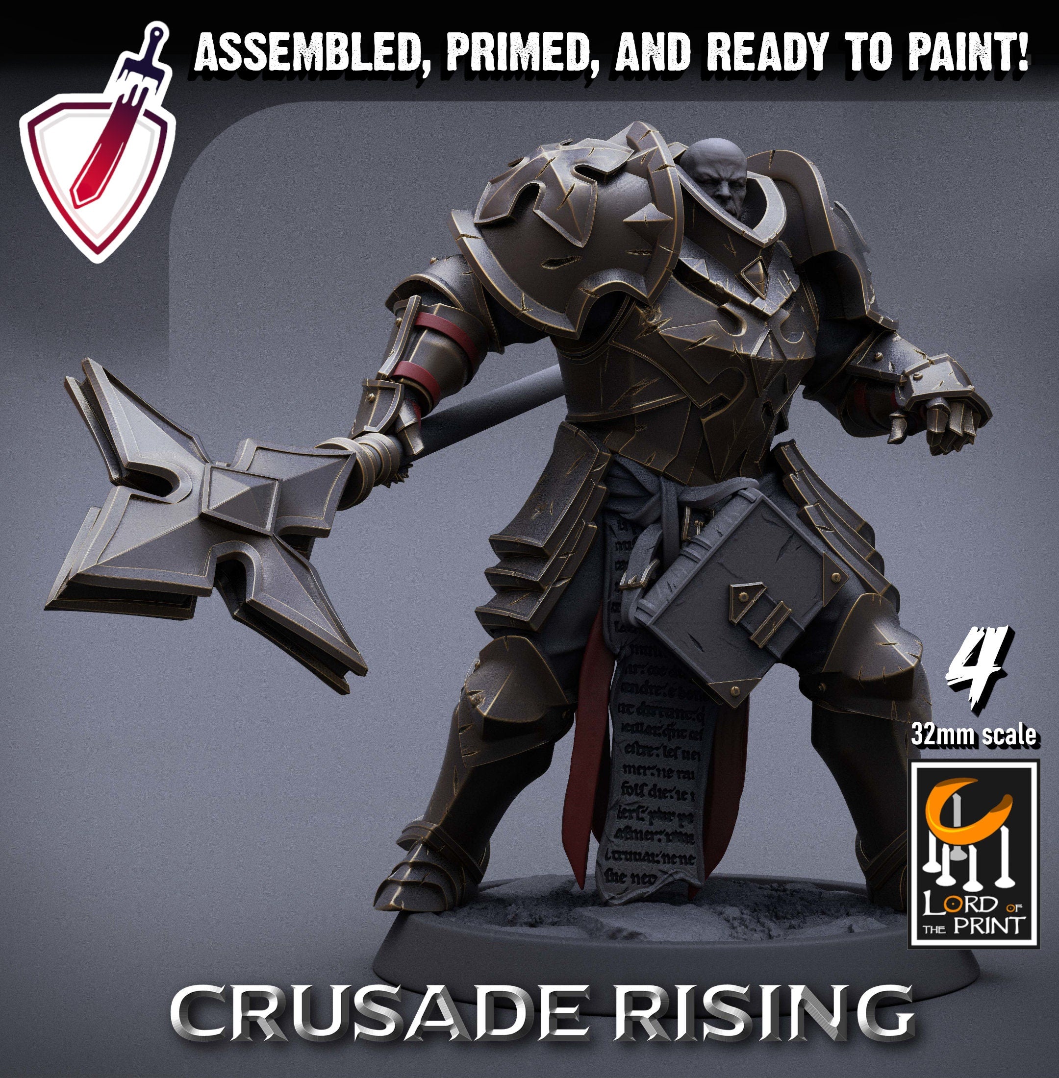 Templar Infantry - Scepter | Miniatures by Lord of the Print | Resin Mini for Tabletop Gaming, D&D, Pathfinder, Painting | Assembled+Primed - Brush and Battle