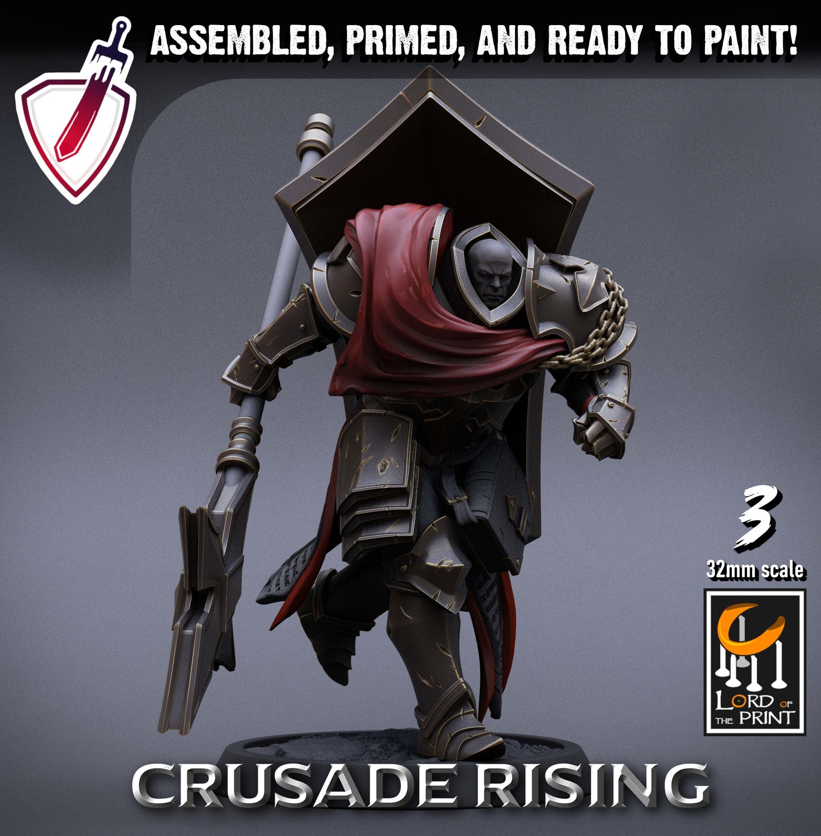 Templar Infantry - Scepter | Miniatures by Lord of the Print | Resin Mini for Tabletop Gaming, D&D, Pathfinder, Painting | Assembled+Primed - Brush and Battle