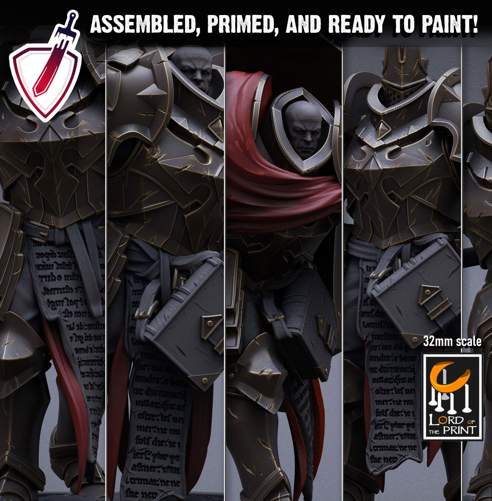 Templar Infantry - Scepter | Miniatures by Lord of the Print | Resin Mini for Tabletop Gaming, D&D, Pathfinder, Painting | Assembled+Primed - Brush and Battle
