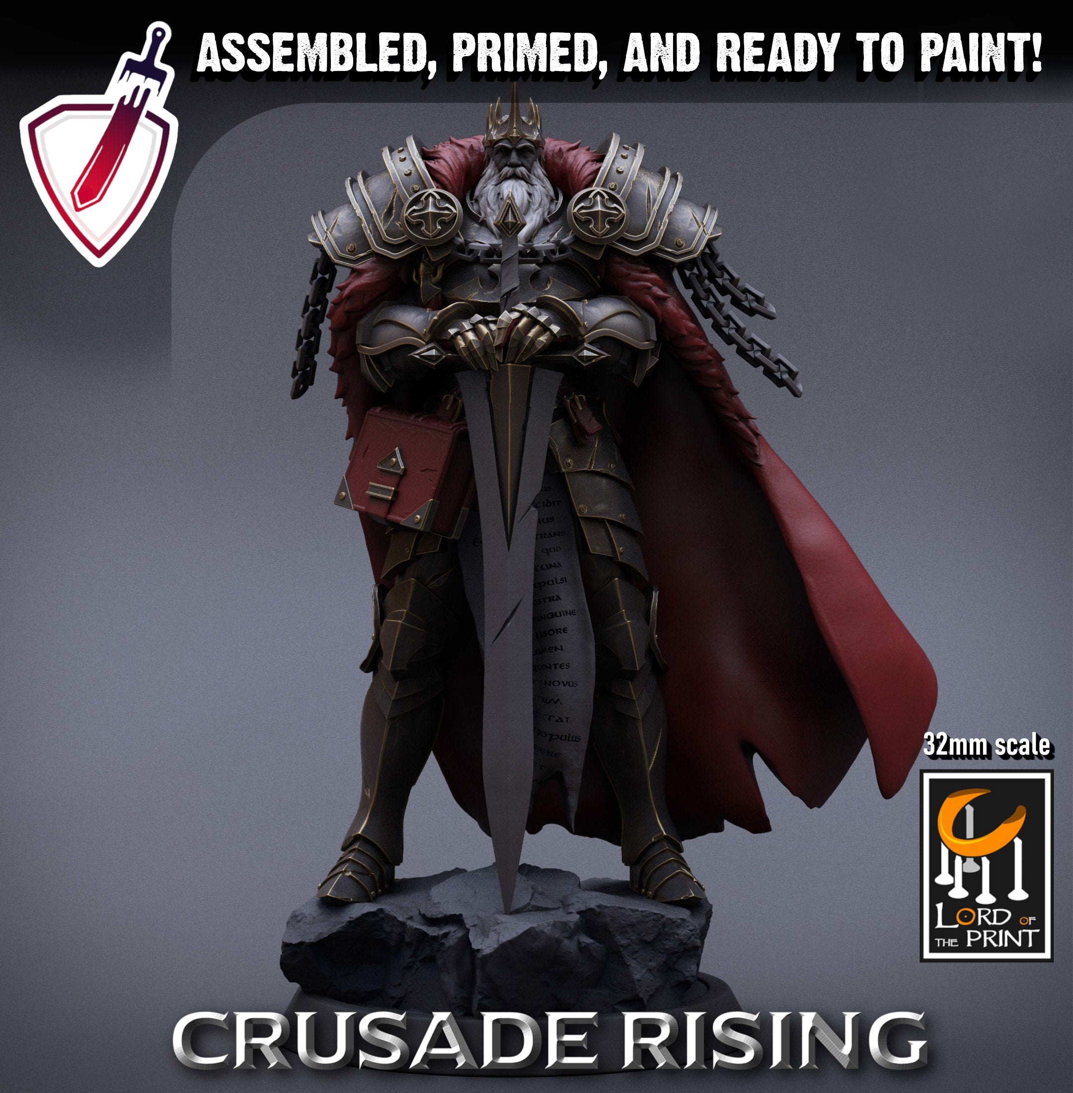 Templar King | Miniature by Lord of the Print | Resin Mini for Tabletop Gaming, D&D, Pathfinder, Painting | Assembled + Primed - Brush and Battle