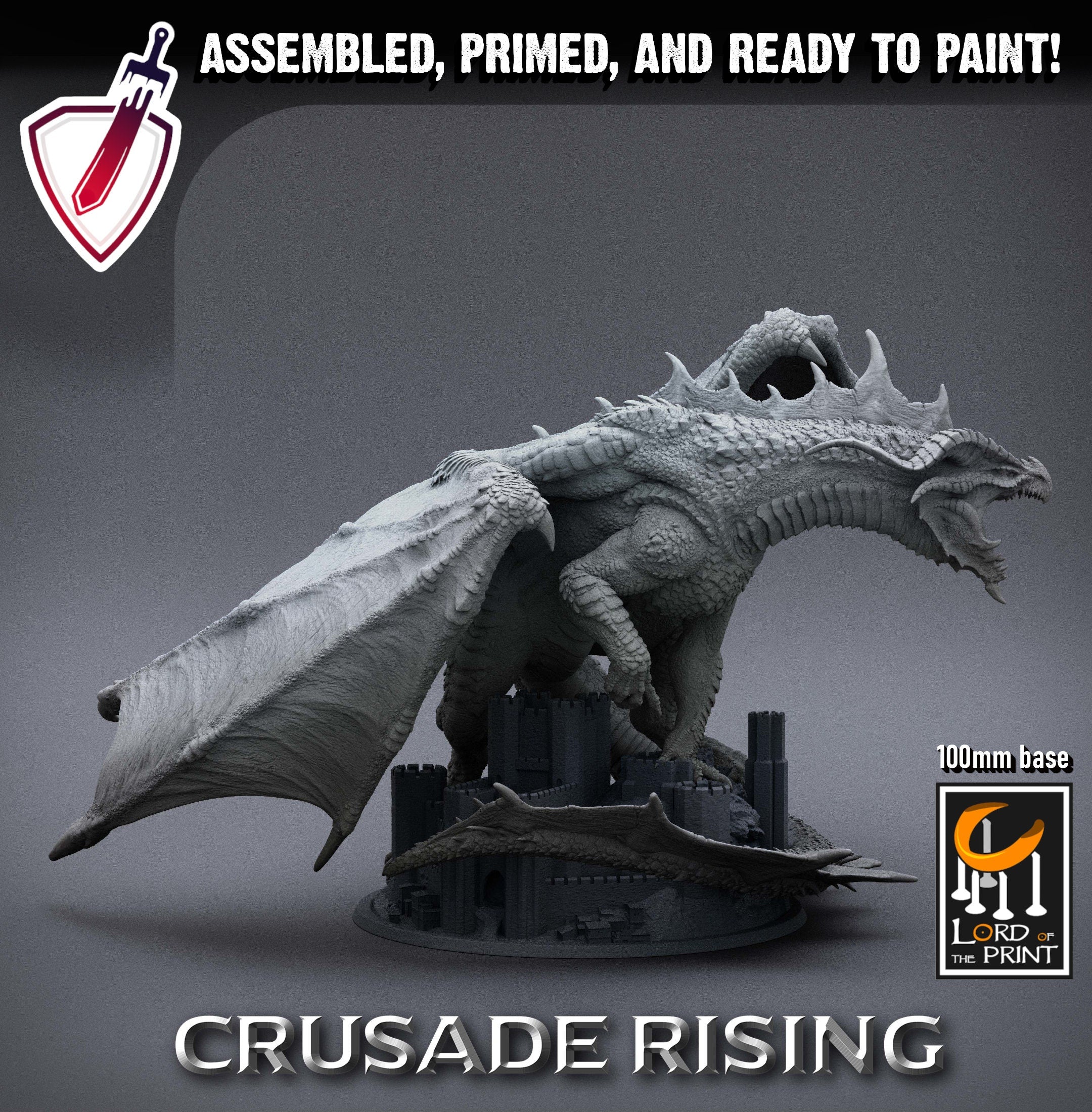 Red Chromatic Dragon | (Massive) Miniature by Lord of the Print | For Tabletop Gaming, D&D, Pathfinder, and Painting | Assembled and Primed - Brush and Battle