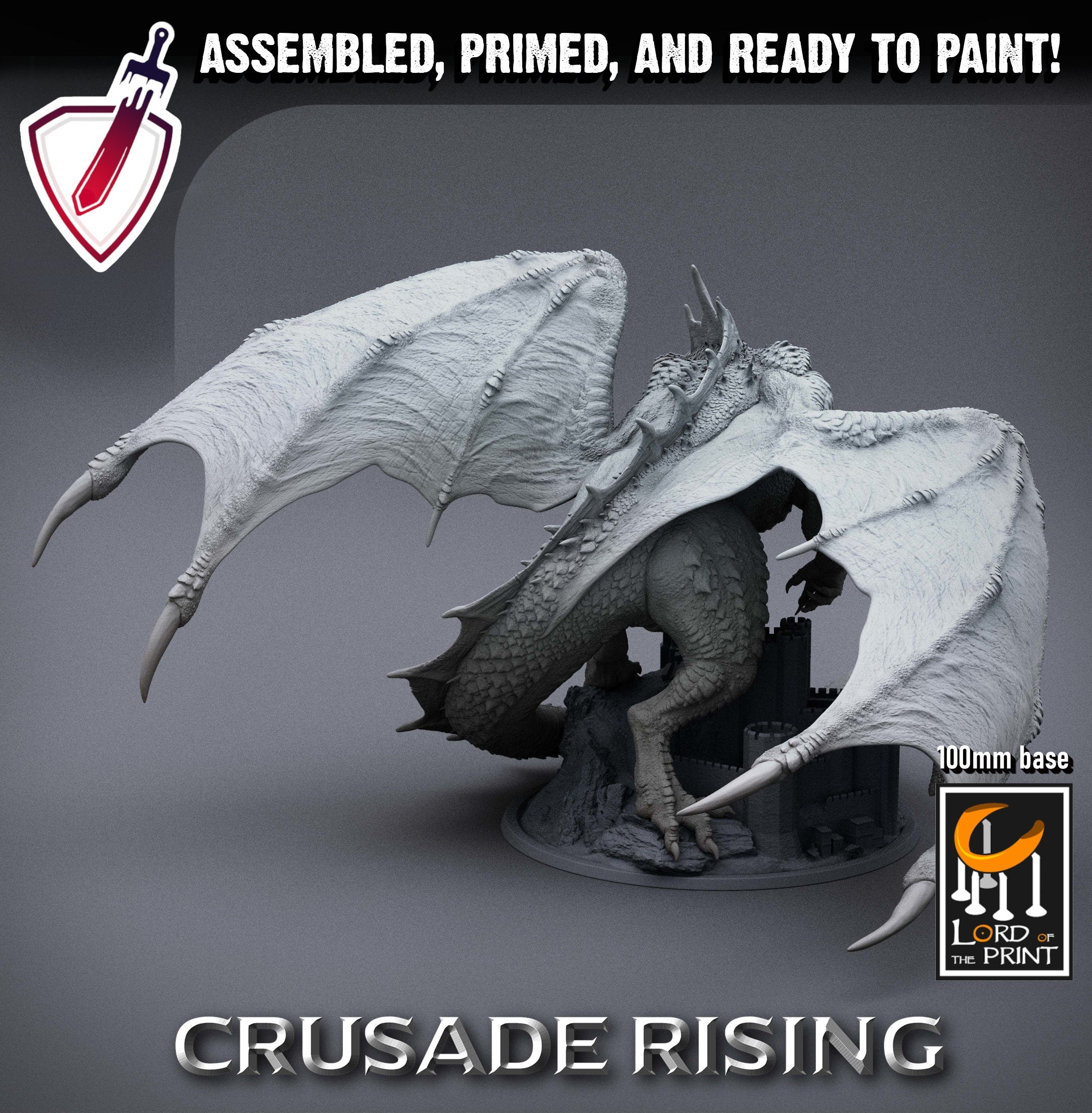 Red Chromatic Dragon | (Massive) Miniature by Lord of the Print | For Tabletop Gaming, D&D, Pathfinder, and Painting | Assembled and Primed - Brush and Battle