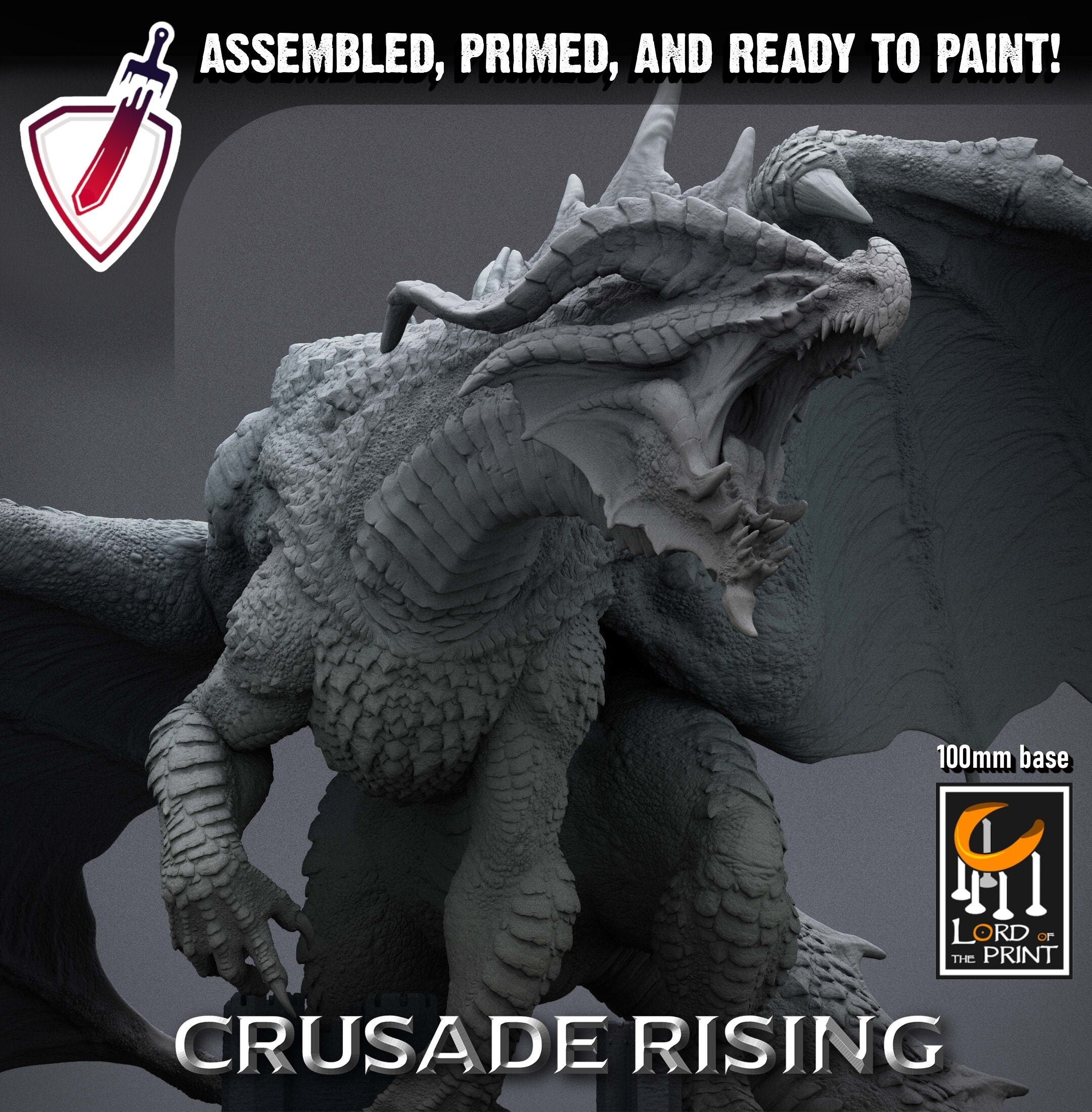 Red Chromatic Dragon | (Massive) Miniature by Lord of the Print | For Tabletop Gaming, D&D, Pathfinder, and Painting | Assembled and Primed - Brush and Battle