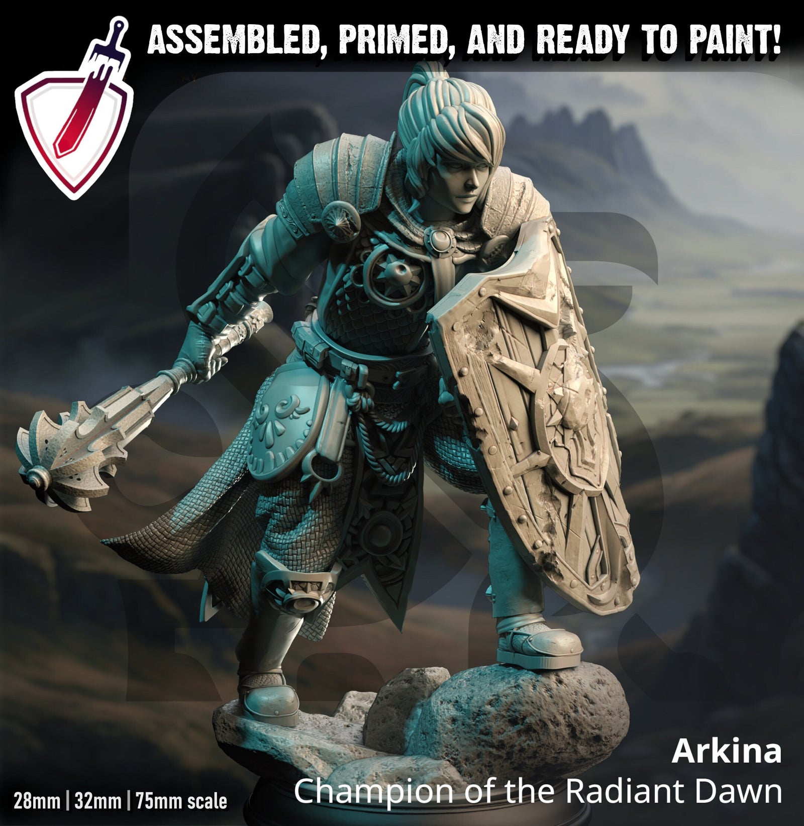 Champion of the Radiant Dawn – Arkina | Miniature by DM Stash | For Tabletop Gaming, D&D, Pathfinder, Painting | Assembled and Primed - Brush and Battle