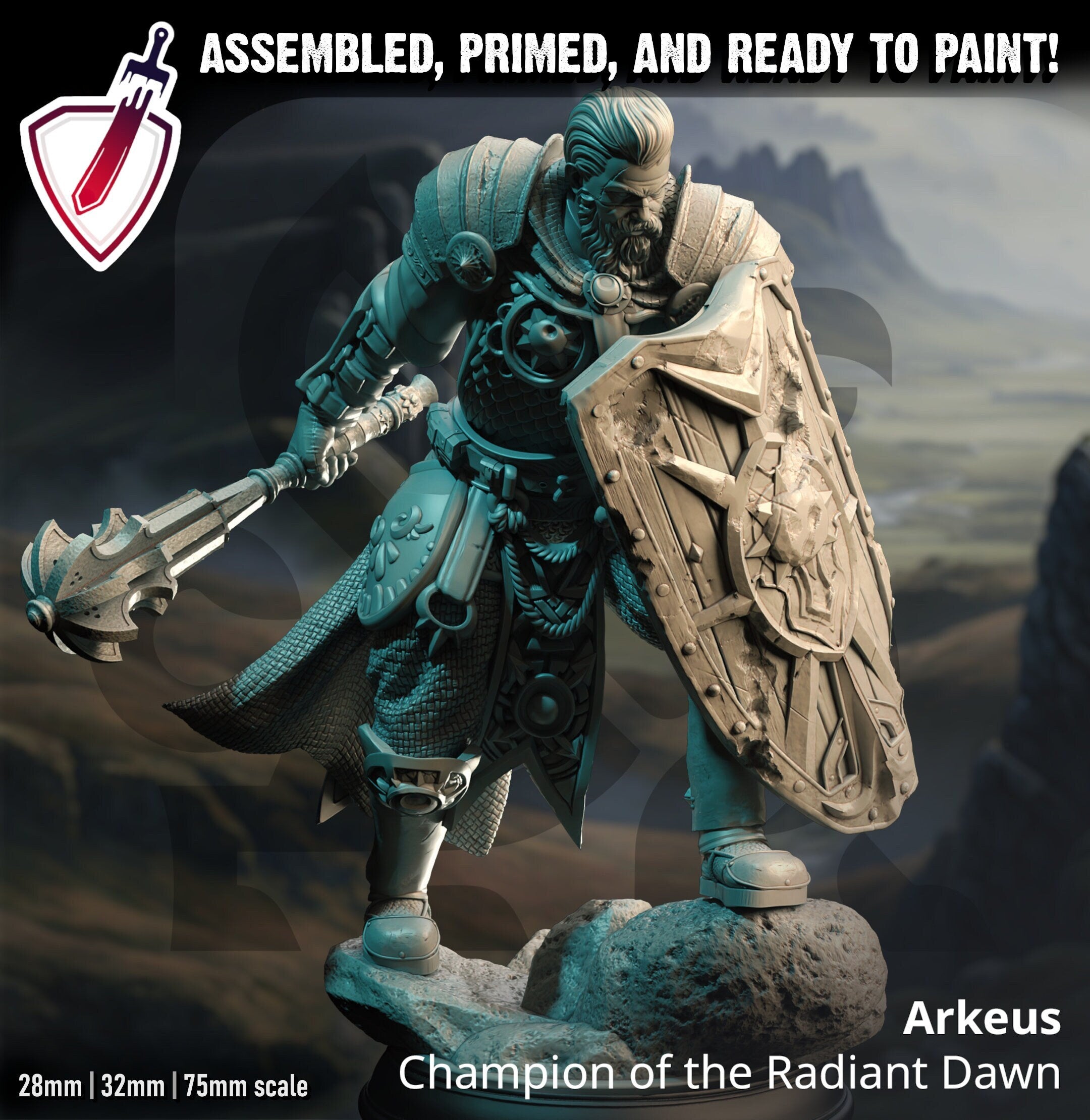 Champion of the Radiant Dawn – Arekus | Miniature by DM Stash | For Tabletop Gaming, D&D, Pathfinder, Painting | Assembled and Primed - Brush and Battle
