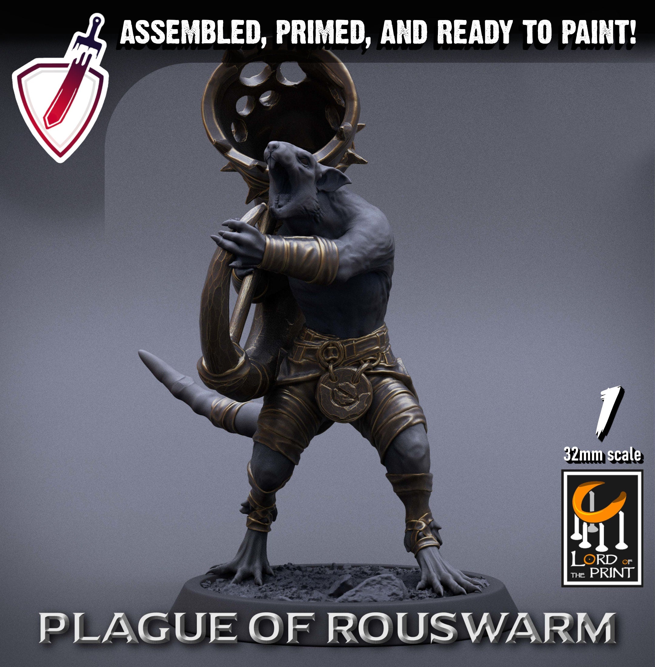 Infantry Rats - Support | Miniatures by Lord of the Print | Resin Mini for Tabletop Gaming, D&D, Pathfinder, Painting | Assembled+Primed - Brush and Battle