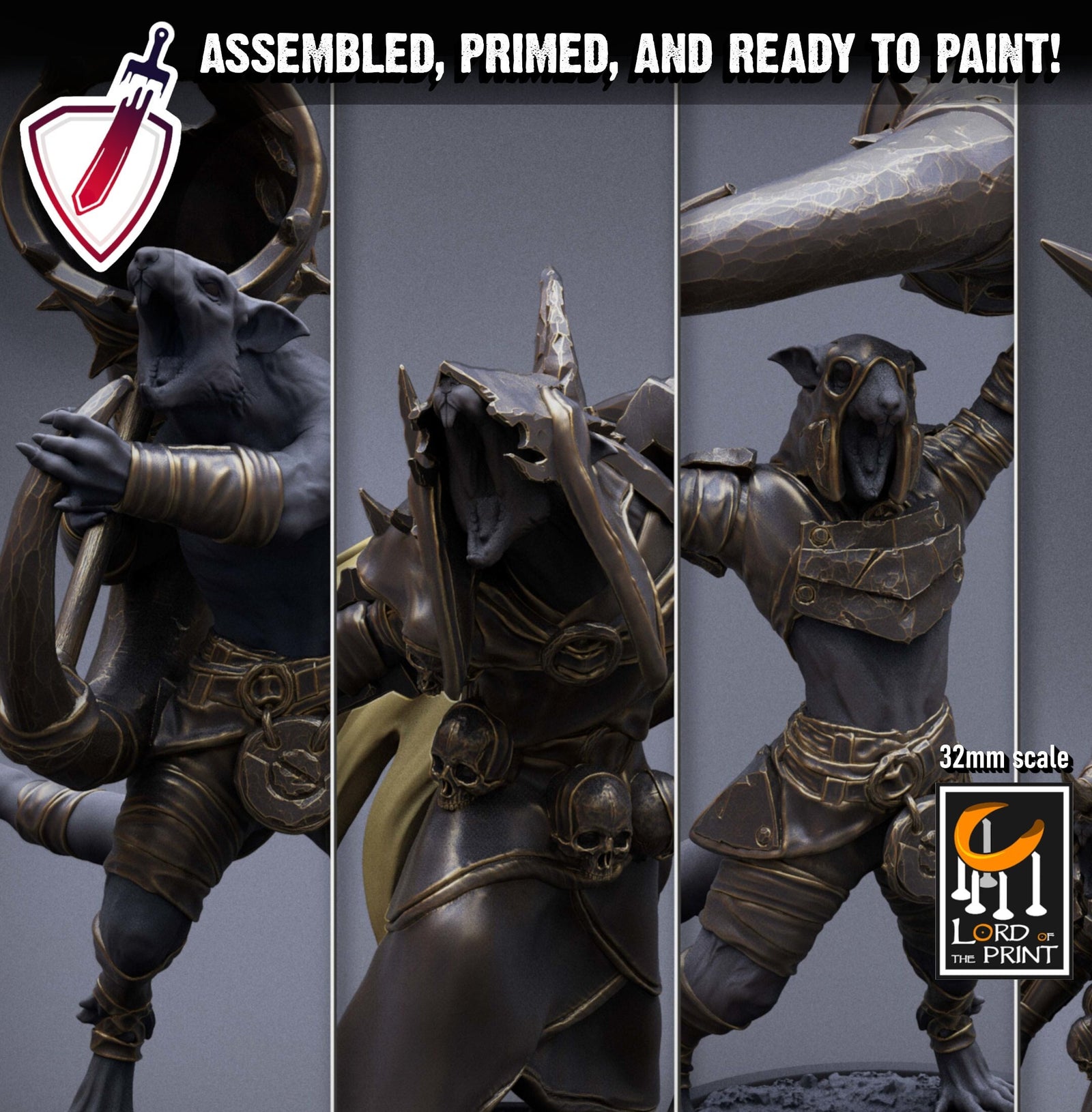 Infantry Rats - Support | Miniatures by Lord of the Print | Resin Mini for Tabletop Gaming, D&D, Pathfinder, Painting | Assembled+Primed - Brush and Battle