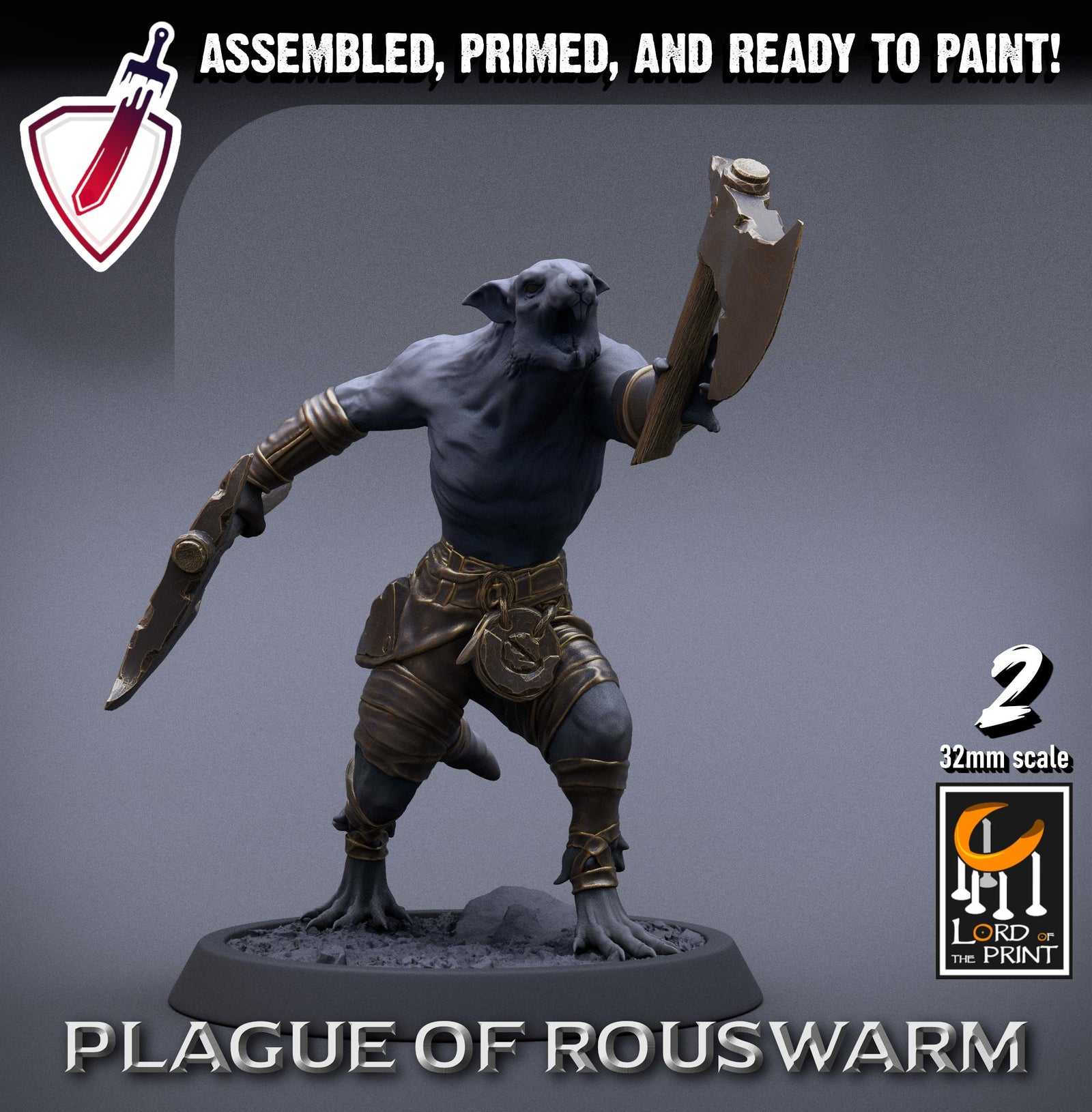 Infantry Rats - Barbarians | Miniatures by Lord of the Print | Resin Mini for Tabletop Gaming, D&D, Pathfinder, Painting | Assembled+Primed - Brush and Battle