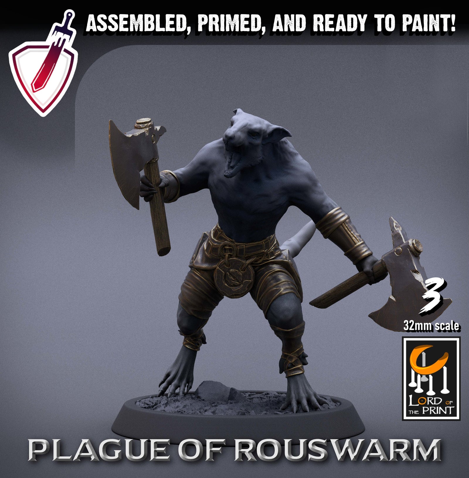 Infantry Rats - Barbarians | Miniatures by Lord of the Print | Resin Mini for Tabletop Gaming, D&D, Pathfinder, Painting | Assembled+Primed - Brush and Battle