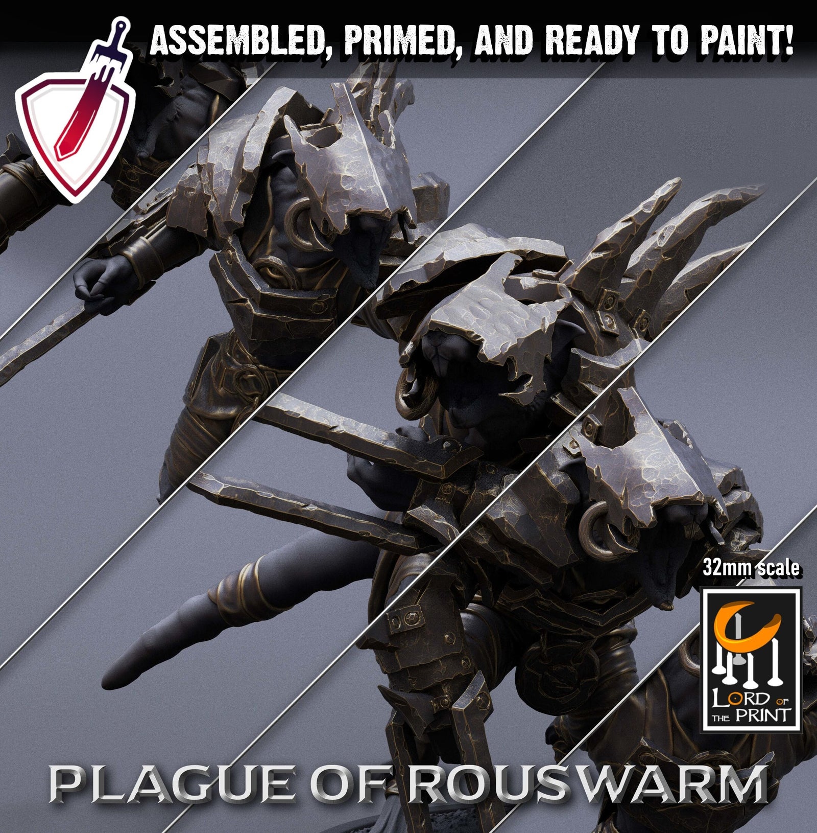 Infantry Rats - Berserkers | Miniatures by Lord of the Print | Resin Mini for Tabletop Gaming, D&D, Pathfinder, Painting | Assembled+Primed - Brush and Battle