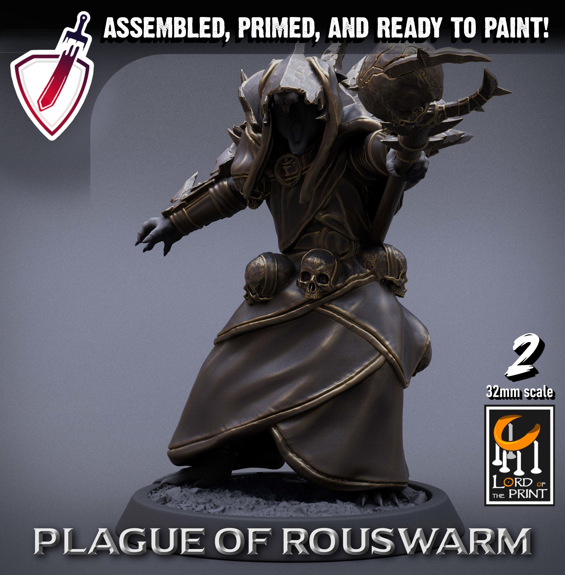 Infantry Rats - Priests | Miniatures by Lord of the Print | Resin Mini for Tabletop Gaming, D&D, Pathfinder, Painting | Assembled+Primed - Brush and Battle