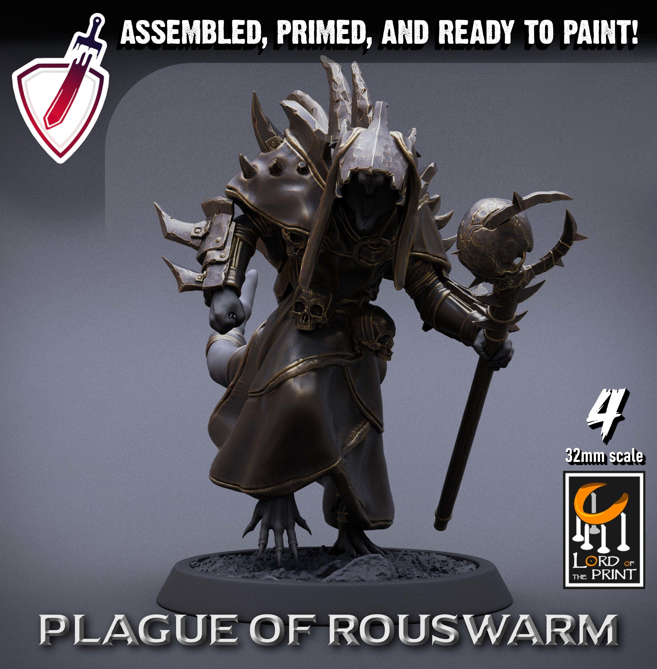 Infantry Rats - Priests | Miniatures by Lord of the Print | Resin Mini for Tabletop Gaming, D&D, Pathfinder, Painting | Assembled+Primed - Brush and Battle