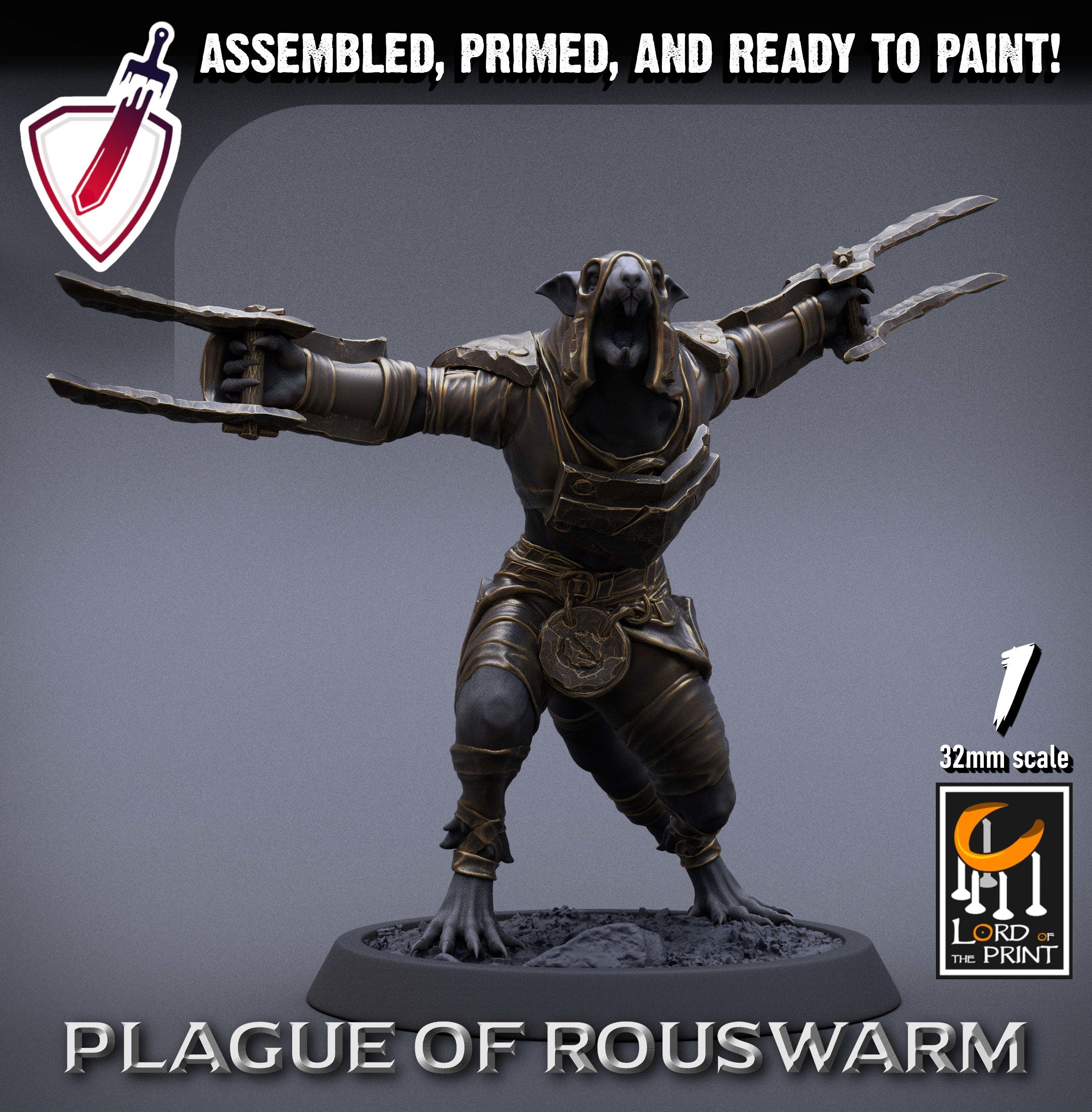 Infantry Rats - Rogues | Miniatures by Lord of the Print | Resin Mini for Tabletop Gaming, D&D, Pathfinder, Painting | Assembled+Primed - Brush and Battle