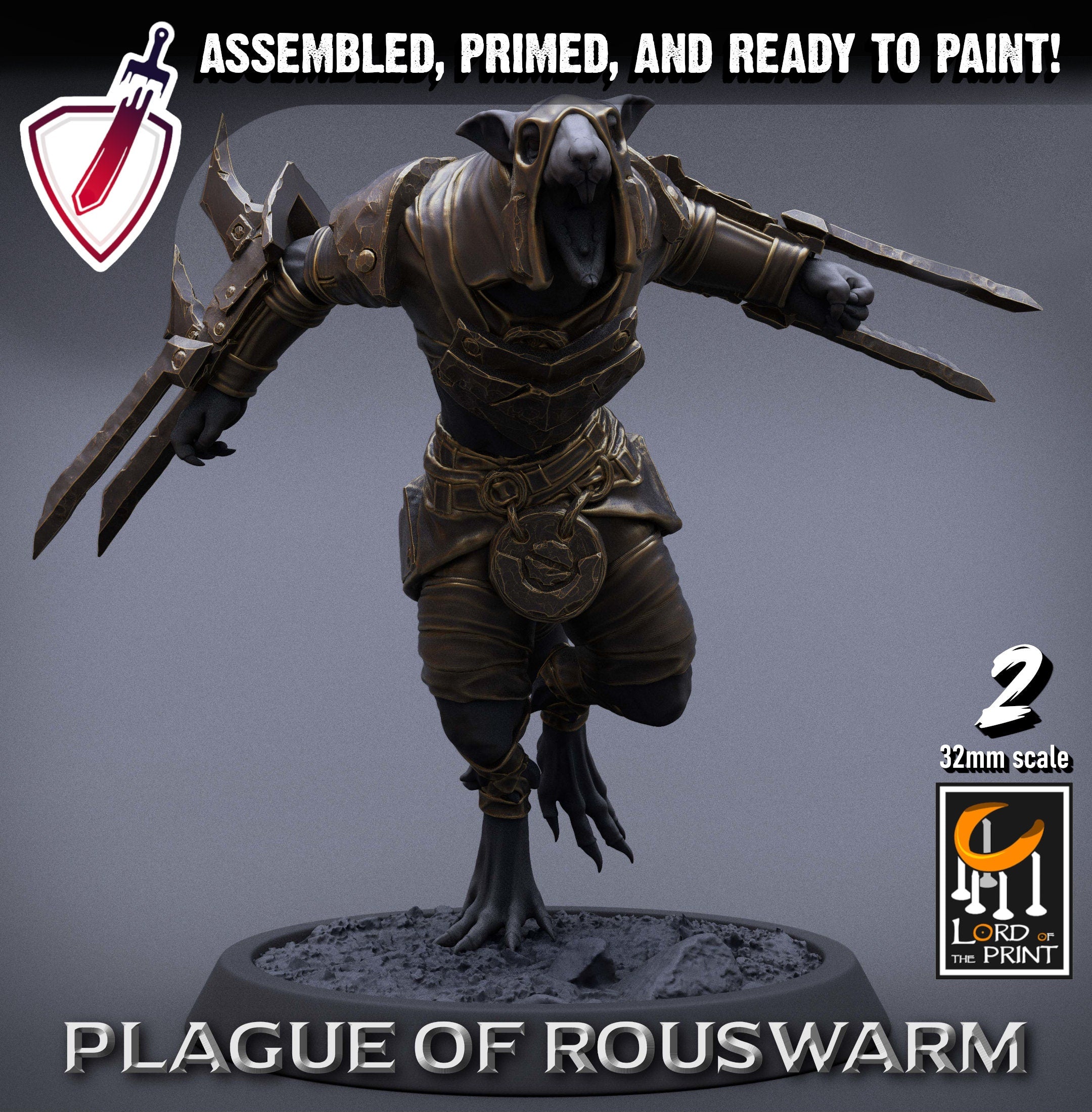 Infantry Rats - Rogues | Miniatures by Lord of the Print | Resin Mini for Tabletop Gaming, D&D, Pathfinder, Painting | Assembled+Primed - Brush and Battle