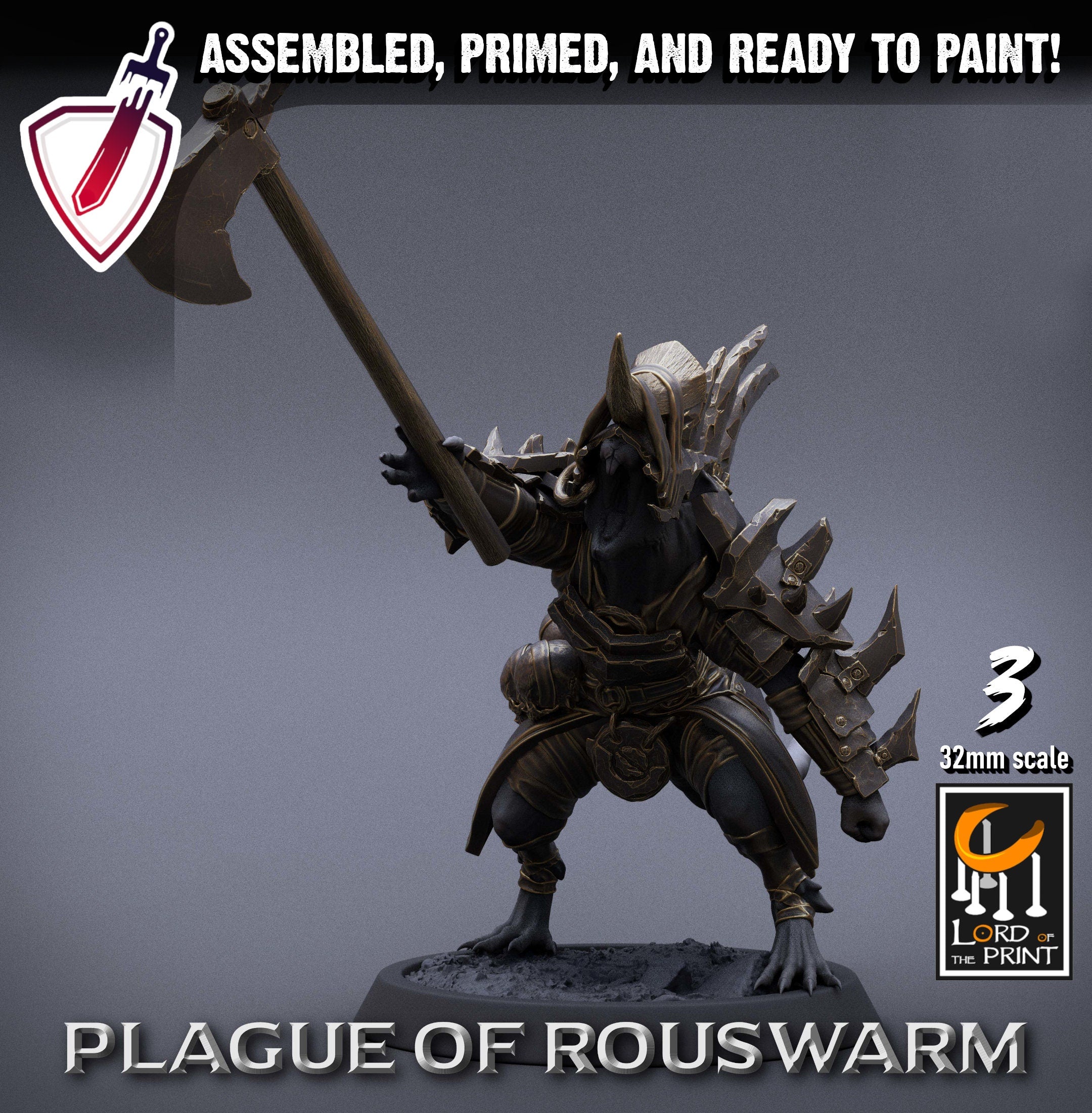 Infantry Rats - Warriors | Miniatures by Lord of the Print | Resin Mini for Tabletop Gaming, D&D, Pathfinder, Painting | Assembled+Primed - Brush and Battle