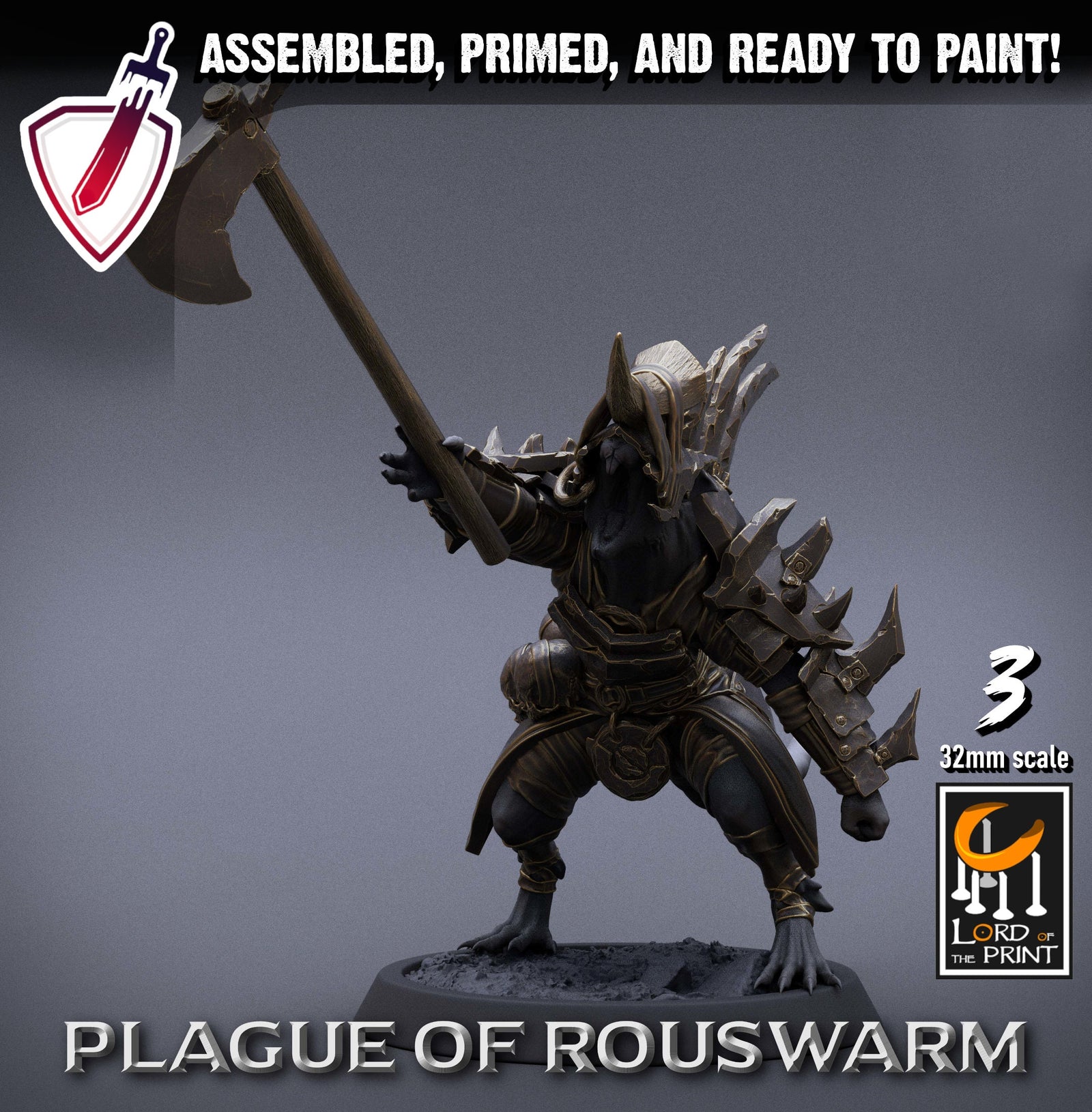 Infantry Rats - Warriors | Miniatures by Lord of the Print | Resin Mini for Tabletop Gaming, D&D, Pathfinder, Painting | Assembled+Primed - Brush and Battle