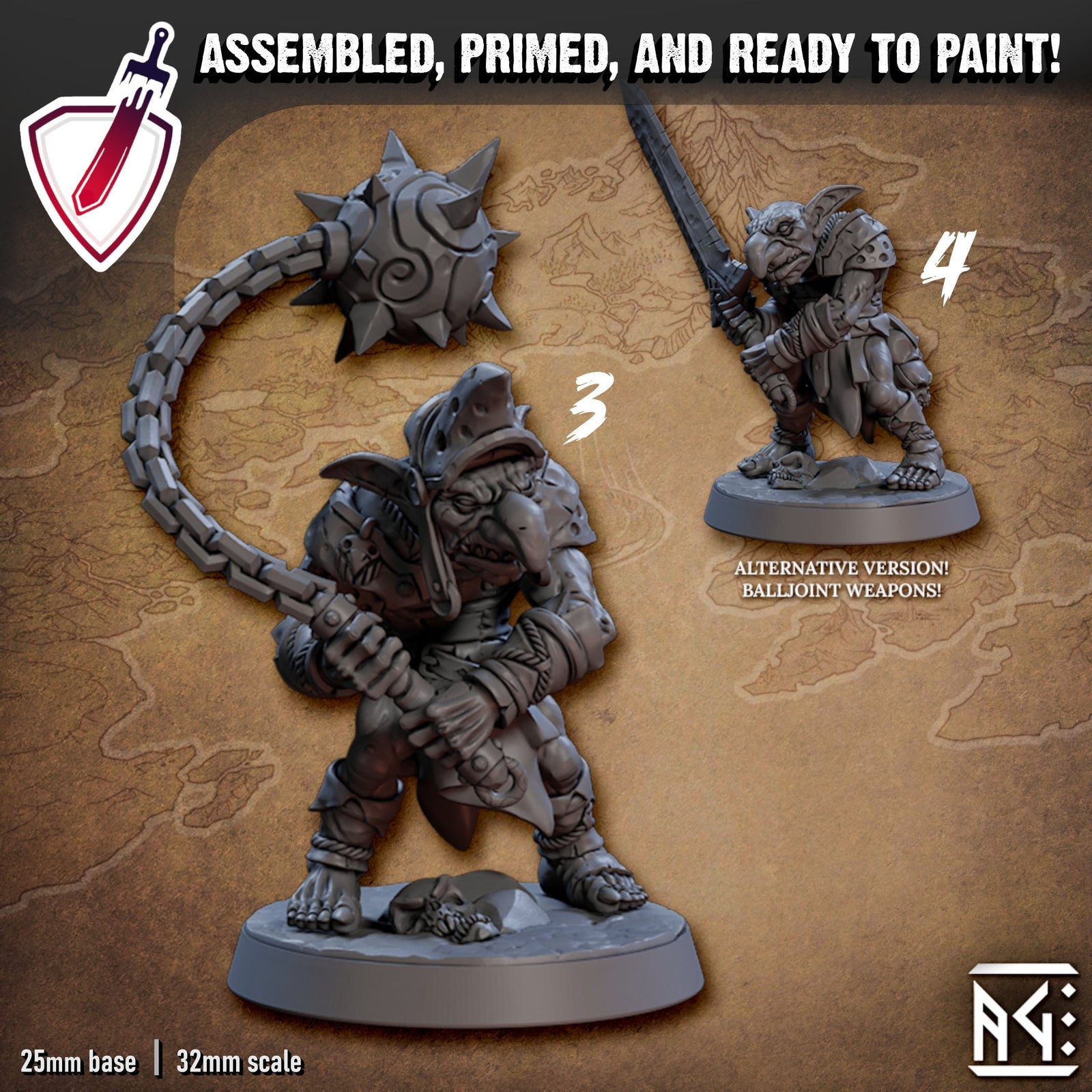 Faldorn Goblins | Miniatures by Artisan Guild | Resin Mini for Tabletop Gaming, D&D, Pathfinder, and Painting | Assembled and Primed - Brush and Battle