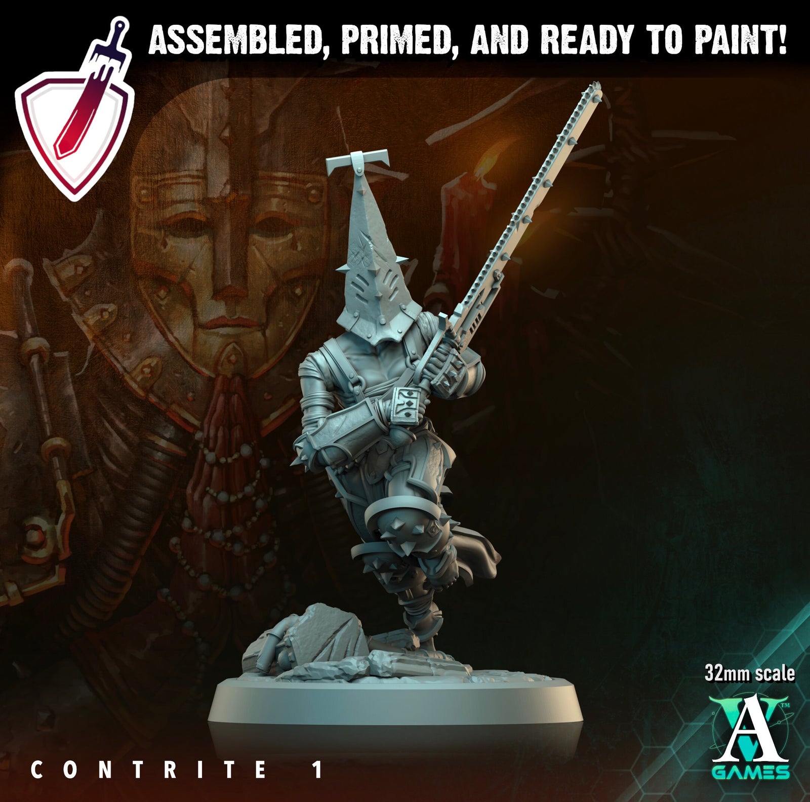 Contrite | Miniatures by Archvillain Games | Resin Mini for Tabletop Gaming, D&D, Wargaming, and Painting | Assembled and Primed - Brush and Battle