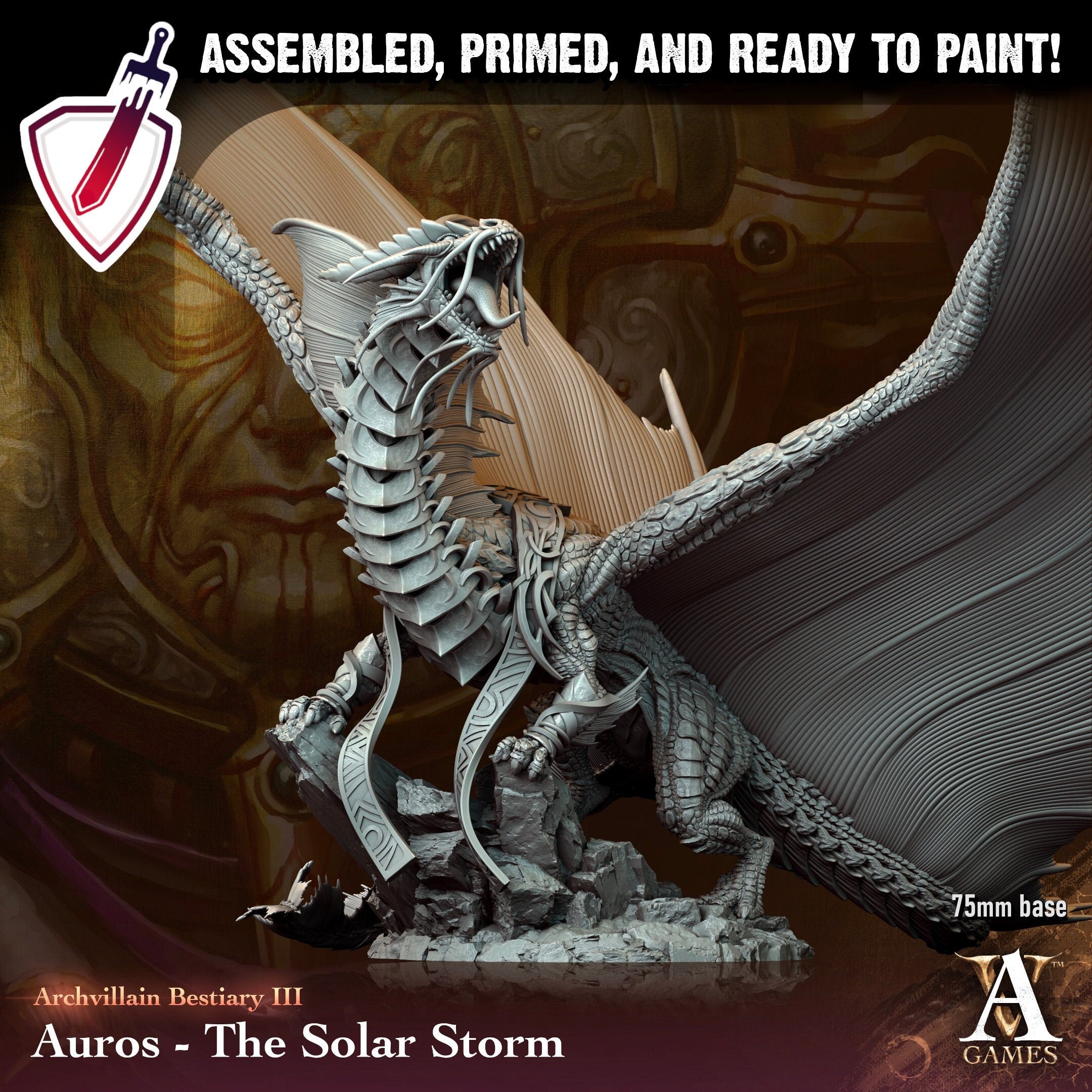 Auros - The Solar Storm | Miniature by Archvillain Games | Resin Mini for Tabletop Gaming, D&D, Pathfinder, Painting | Assembled and Primed - Brush and Battle