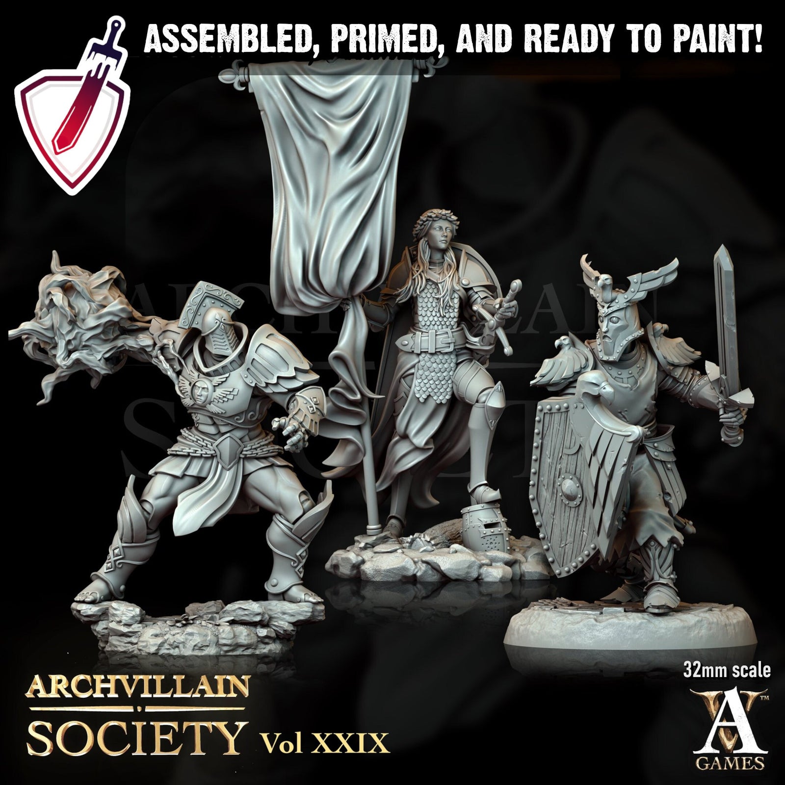 Heroes Vol. XXIX | Miniatures by Archvillain Games | Resin mini for tabletop gaming, D&D, Pathfinder, painting | Assembled and Primed - Brush and Battle