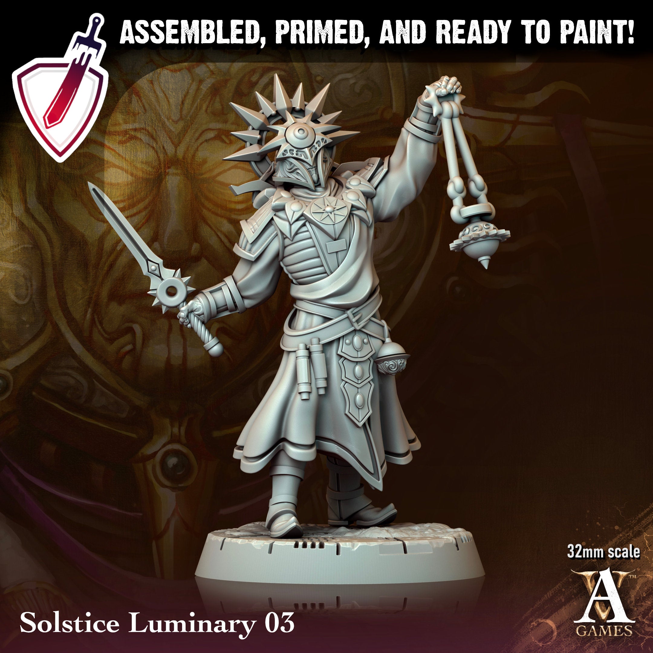 Solstice Luminary | Miniatures by Archvillain Games | Resin Mini for Tabletop Gaming, D&D, Pathfinder, and Painting | Assembled and Primed - Brush and Battle