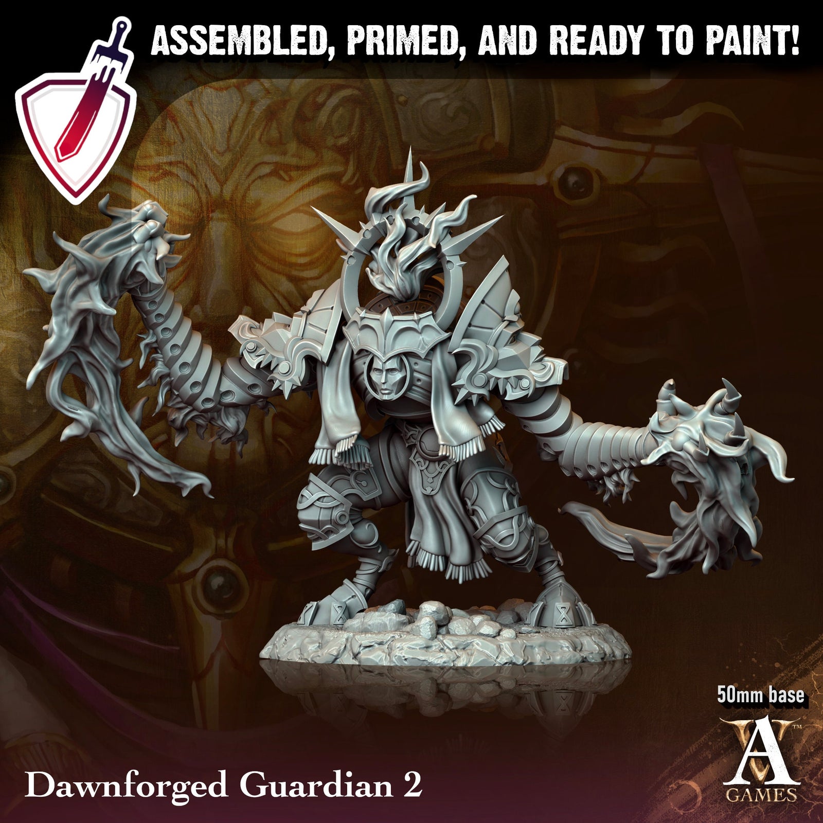 Dawnforged Guardian | Miniatures by Archvillain Games | Resin Mini for Tabletop Gaming, D&D, Pathfinder, and Painting | Assembled and Primed - Brush and Battle