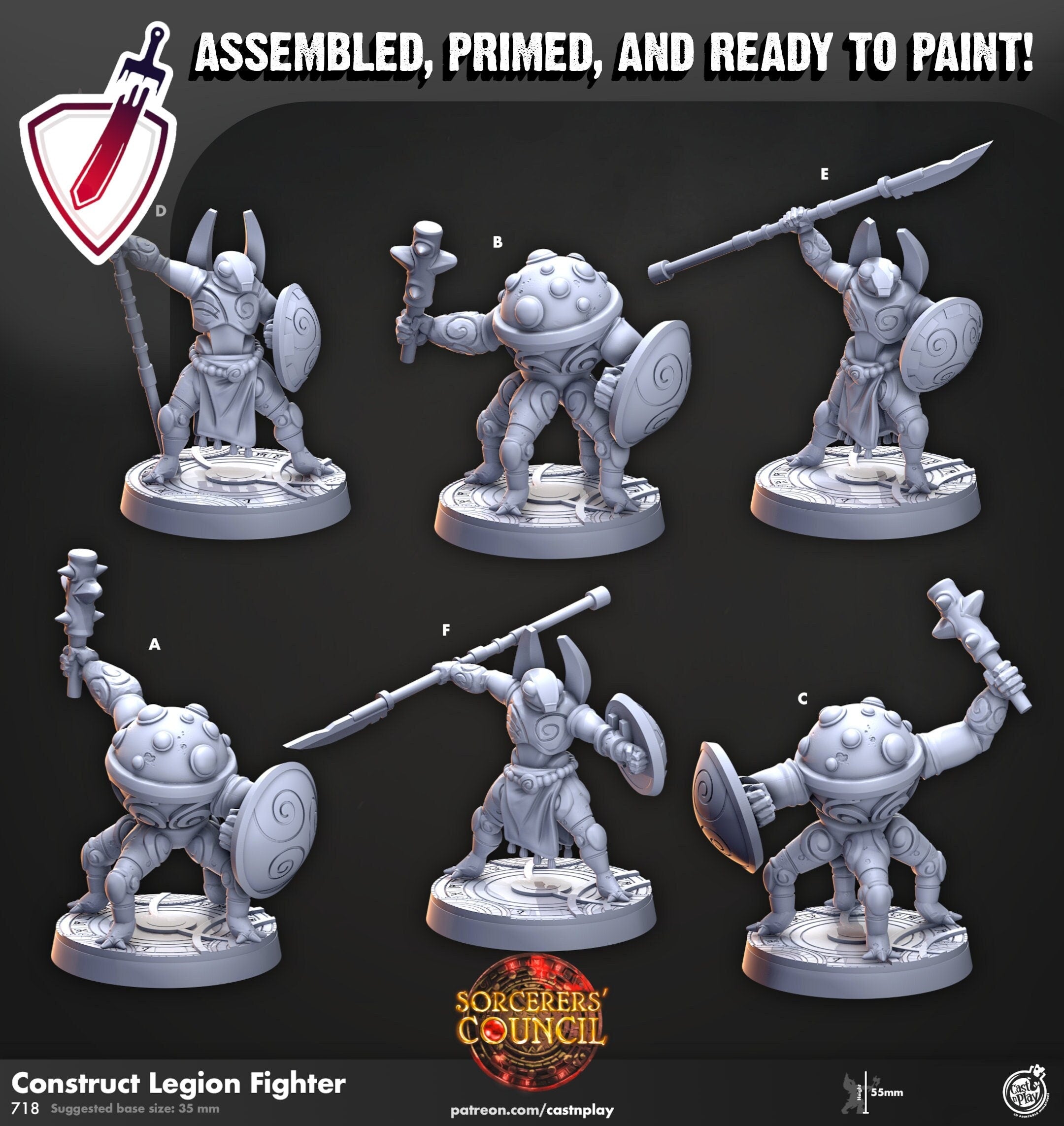 Construct Legion Fighters | Miniatures by Cast n Play | Mini For Tabletop Gaming, D&D, Pathfinder, and Painting | Assembled and Primed - Brush and Battle