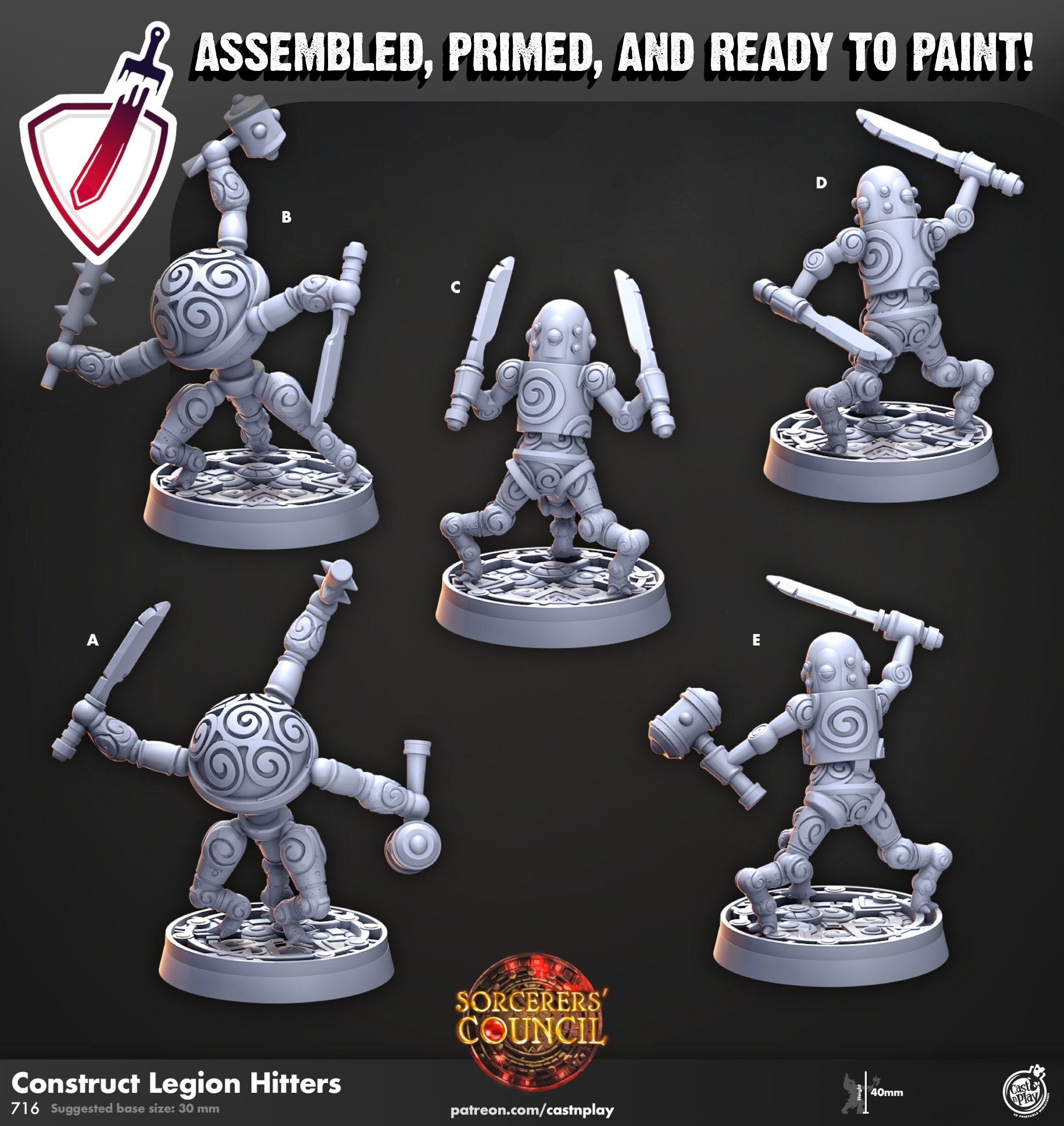 Construct Legion Hitters | Miniatures by Cast n Play | Mini For Tabletop Gaming, D&D, Pathfinder, and Painting | Assembled and Primed - Brush and Battle